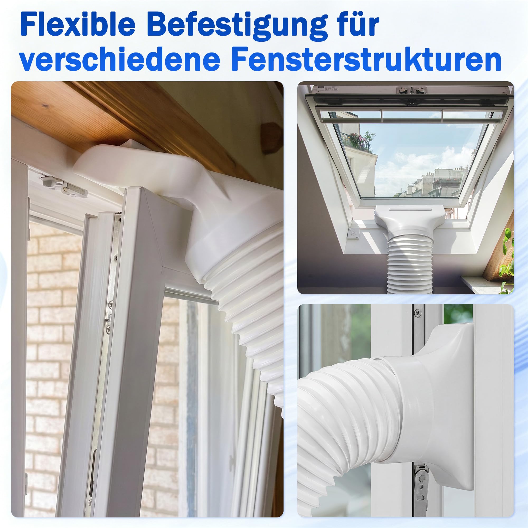 Enhon Fensteradapter Klimaanlage Abluft Ø150 mm, Klimaanlage Fensterabdichtung mit adaptivem Montagesystem, Fensterdurchführung für Kippfenster & Dachfenster, flache Öffnung 24,38 × 3,81 cm