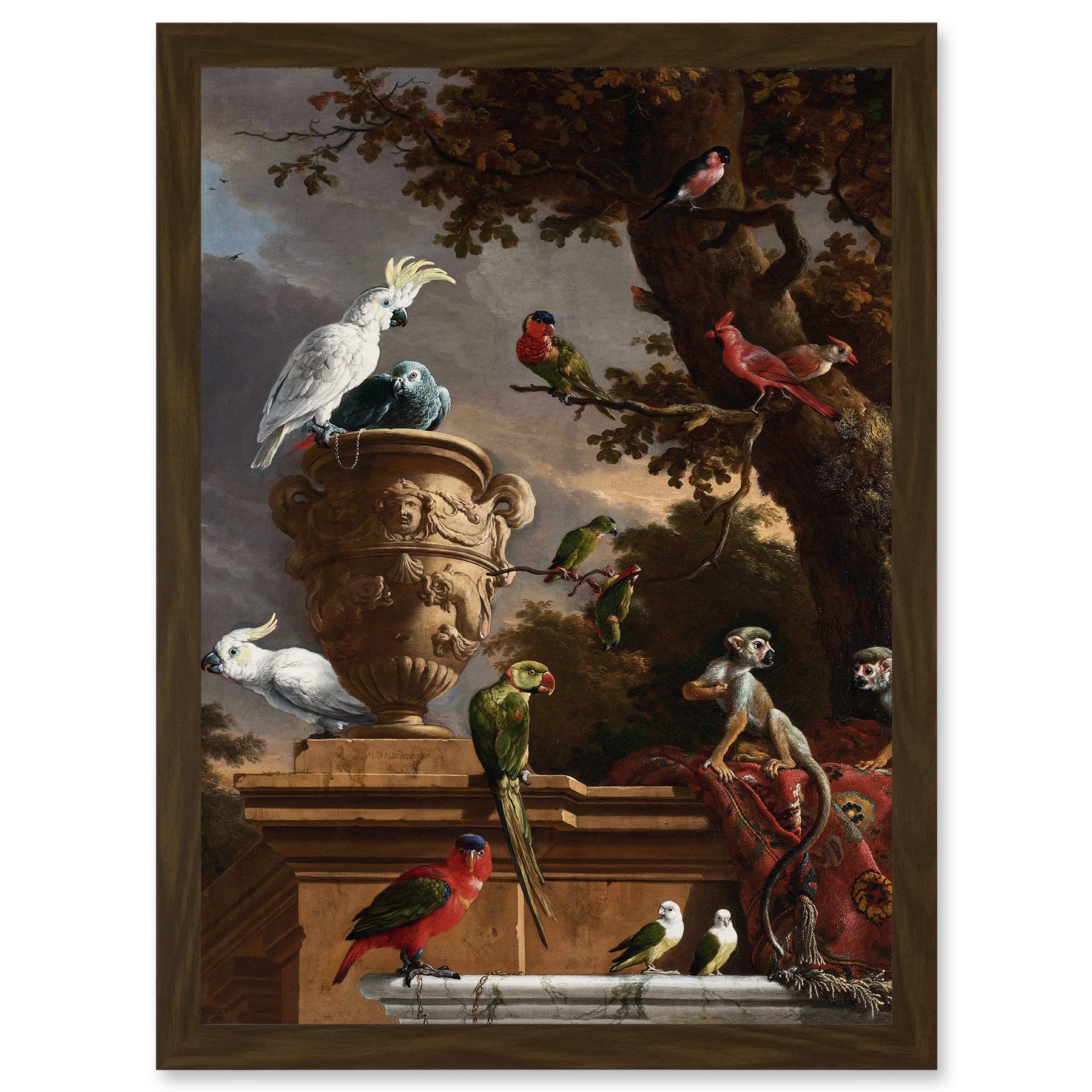 Artery8 Hondecoeter Menagerie Exotic Birds Parrots Painting Artwork Framed Wall Art Print A4