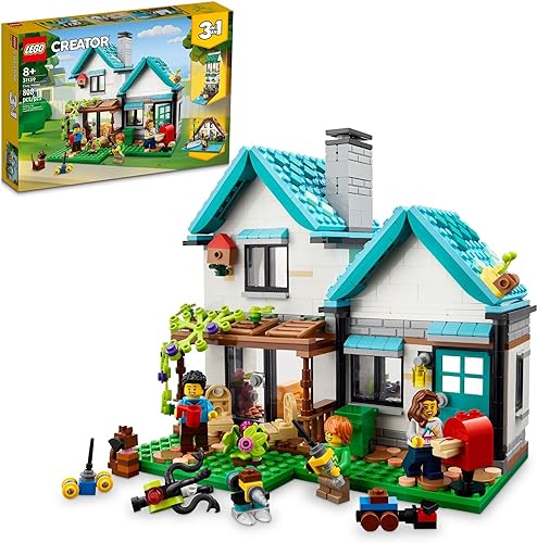 LEGO Creator Casa acogedora 3 en 1 Set 31139 Kit de construcción de modelos con 3 casas diferentes, más minifiguras familiares y accesorios, ideas