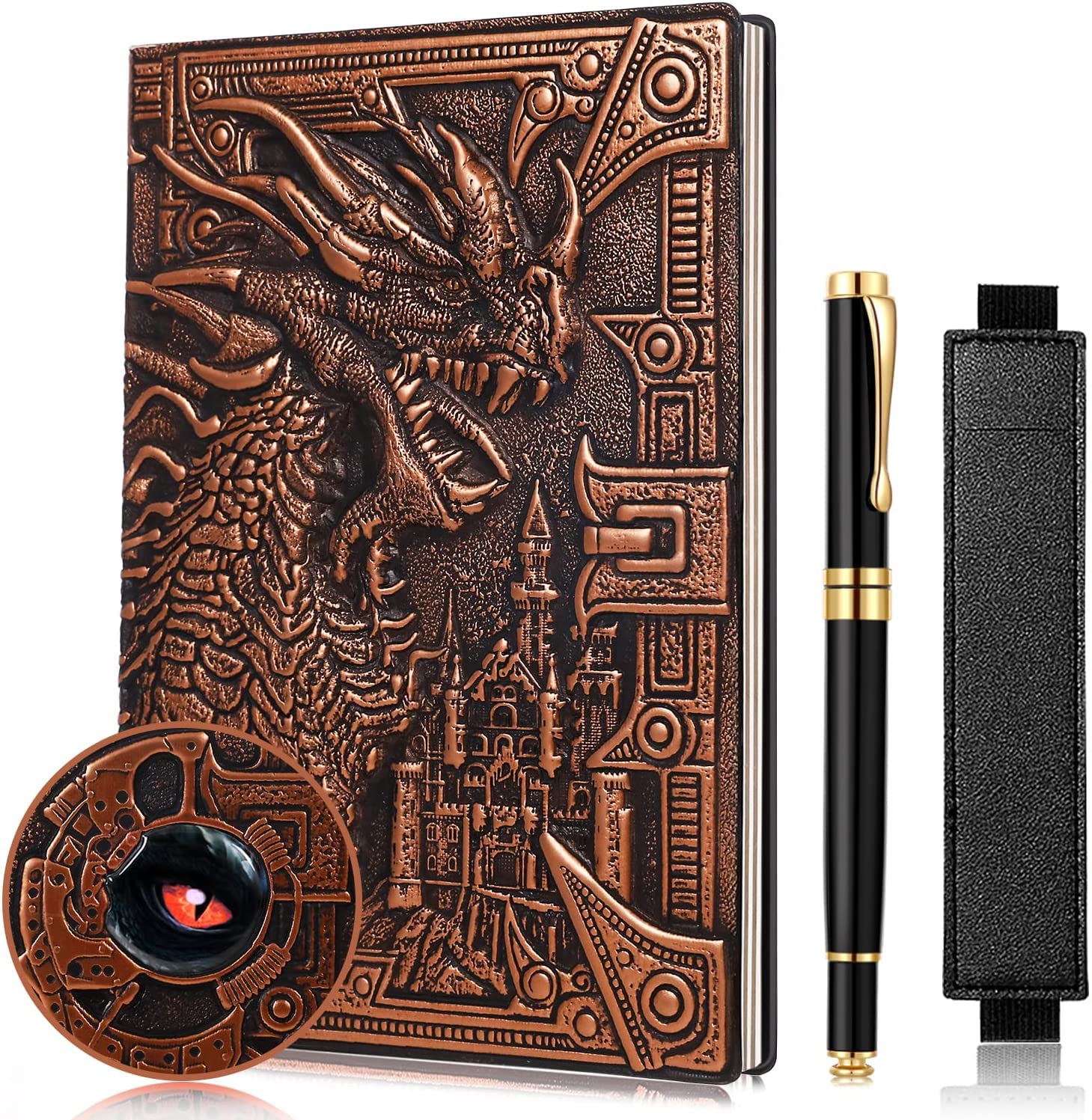 UMiWEi Vintage Dragon Embossed Leather Notebook DND Notebook Travel Journal with Ballpoint Pen and Pen Sleeve Antique Handmade A5 Journal,Hardcover Liner,Writing Notebook Gift for Men Women