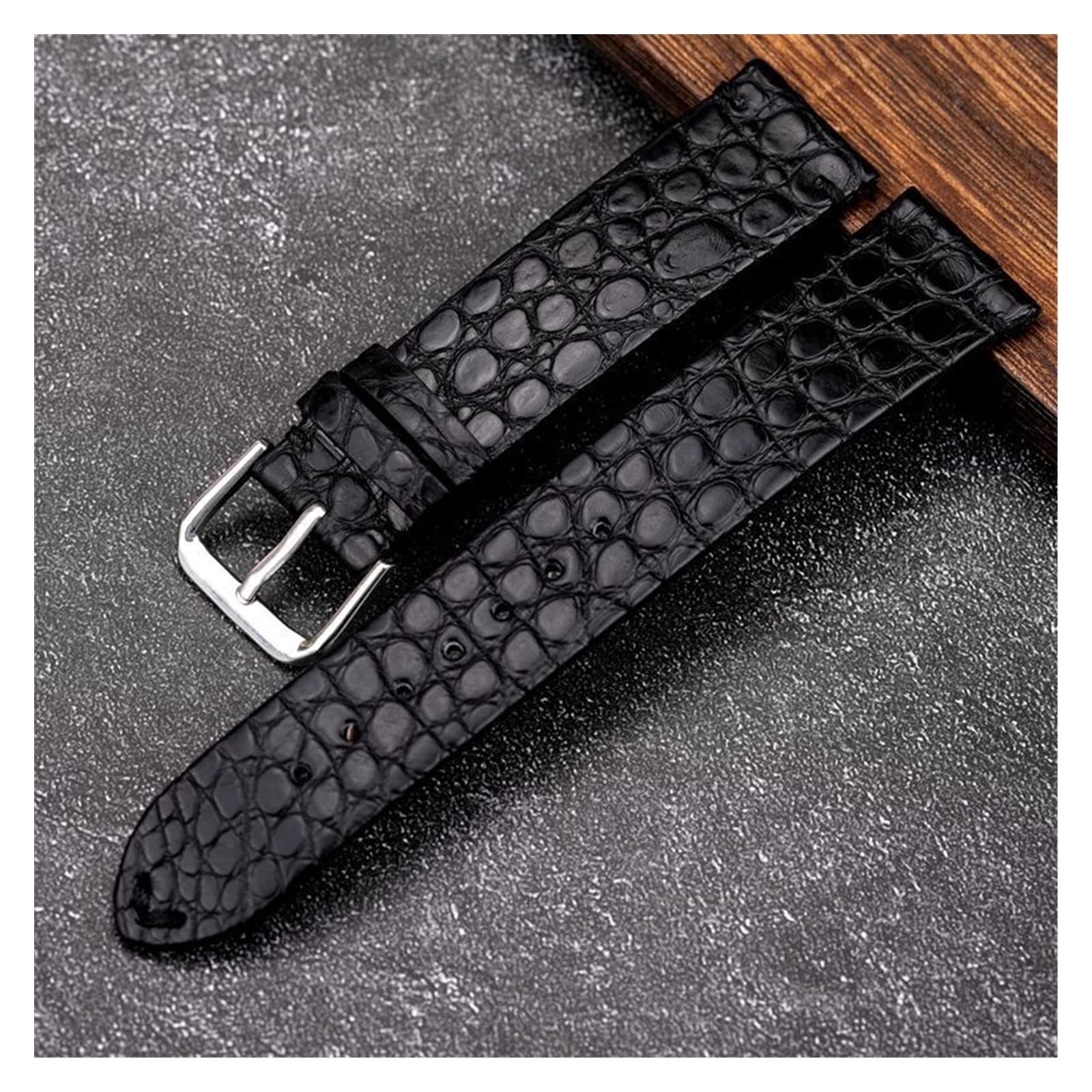 Cinturino in Pelle Ultrasottile con Chiusura a Farfalla 18 19 20 21 22MM Modello in Pelle Nera Braccialetto Morbido Vintage da Uomo e da Donna (Fibbia ad ardiglione in Argento 18MM)