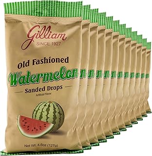 Gilliam Watermelon Sanded Drops - Old Fashioned Hard Candy Made in the USA Juicy Summer Watermelon Flavor Handcrafted Nostalgic Candy for Sharing Gifting and Everyday Enjoyment, 12 Bags (4.5oz each)