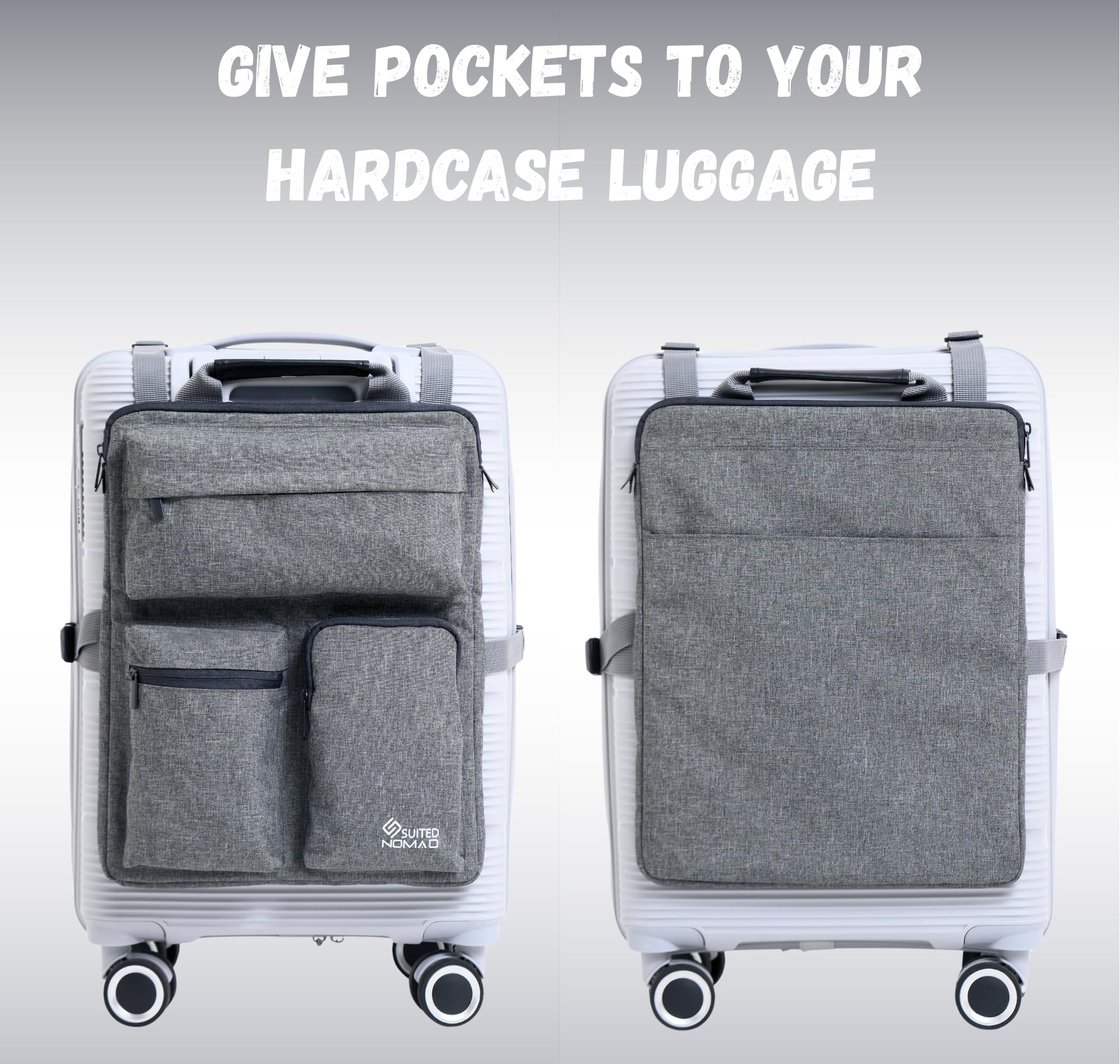 SUITEDNOMAD Arnés de equipaje para bolsa de transporte, organizador sobre maleta con bolsillos de almacenamiento y fundas para laptop, bolsa ajustable deslizante para viajes