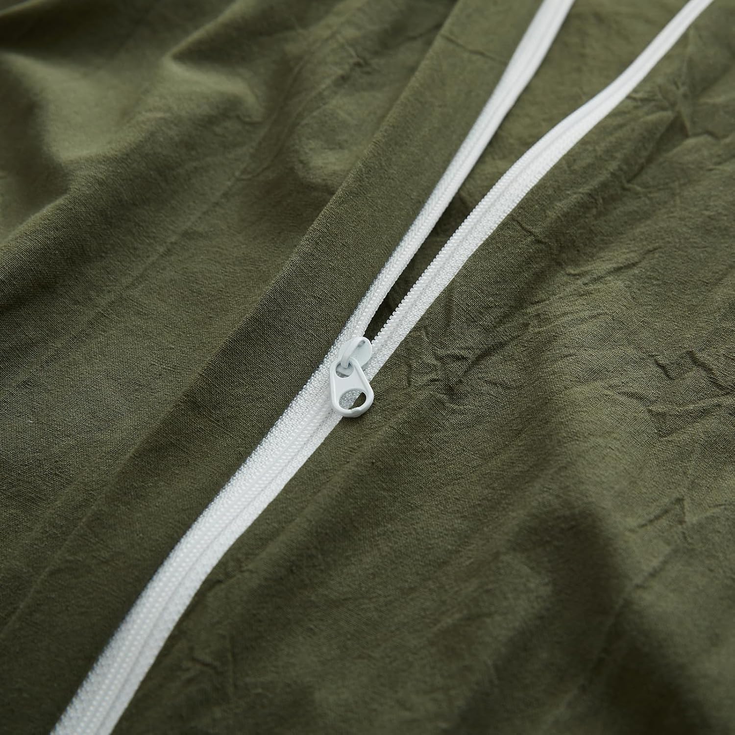 LOVQUE Olive Green Cotton Duvet Cover Queen Size, Linen Like Natural Bedding Set with Zipper Closure (No Comforter), 90x90 Inches - Image 4