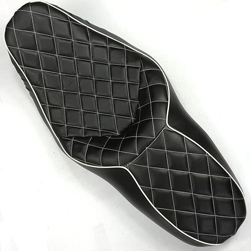 HK asiento negro para motocicleta personalizado para chofer y pasajero de piel con diseño de rombos hasta para 2 personas con estilo de costura para