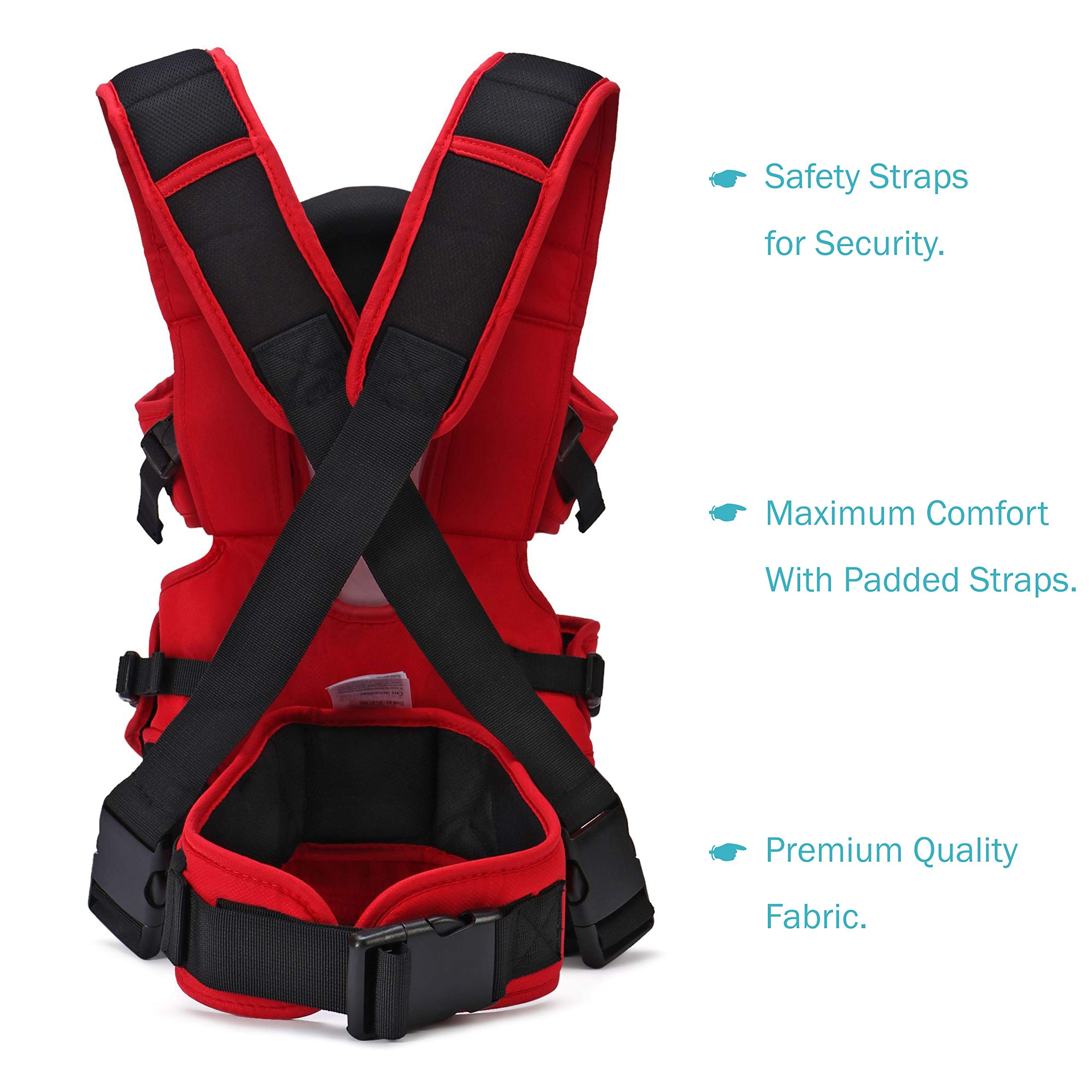 Mom's Pride Newborn 3 In 1 Baby Carrier Ergonomic Adjustable Sling Kangaroo Design Baby Carry Bag Backpack Sling Back Position|Front Position Carrier- (Red Carrier Bag, Multicolor Teether) - Image 5 thumbnail