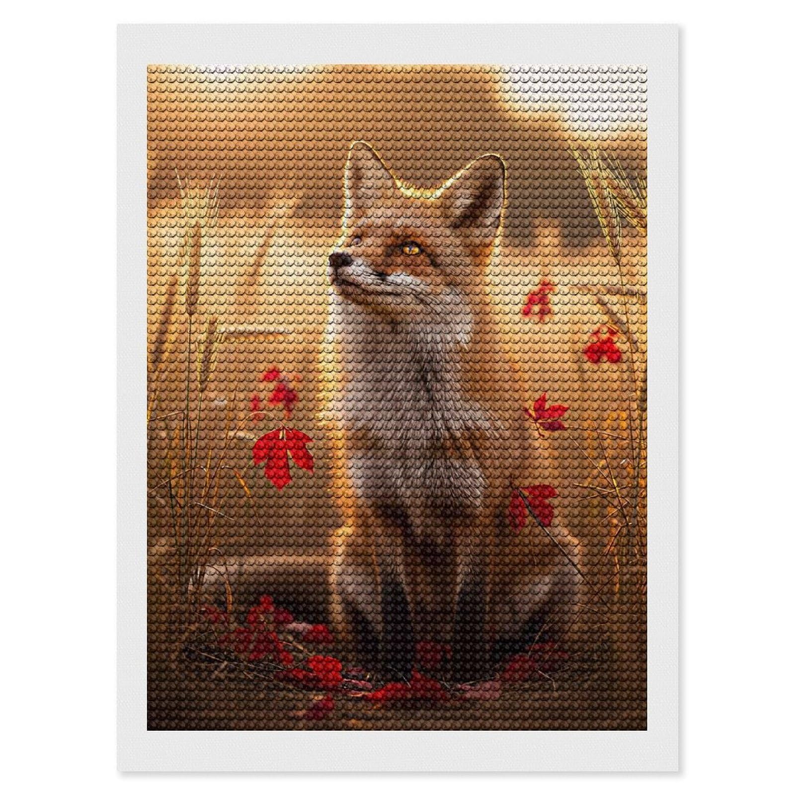 Junmoney Fox in A Wheat Field Diamond Painting Set 12"x16", Neat Printed Canvas, with Tool Kit, Bedroom Decor, Gift Idea, Complete Accessories