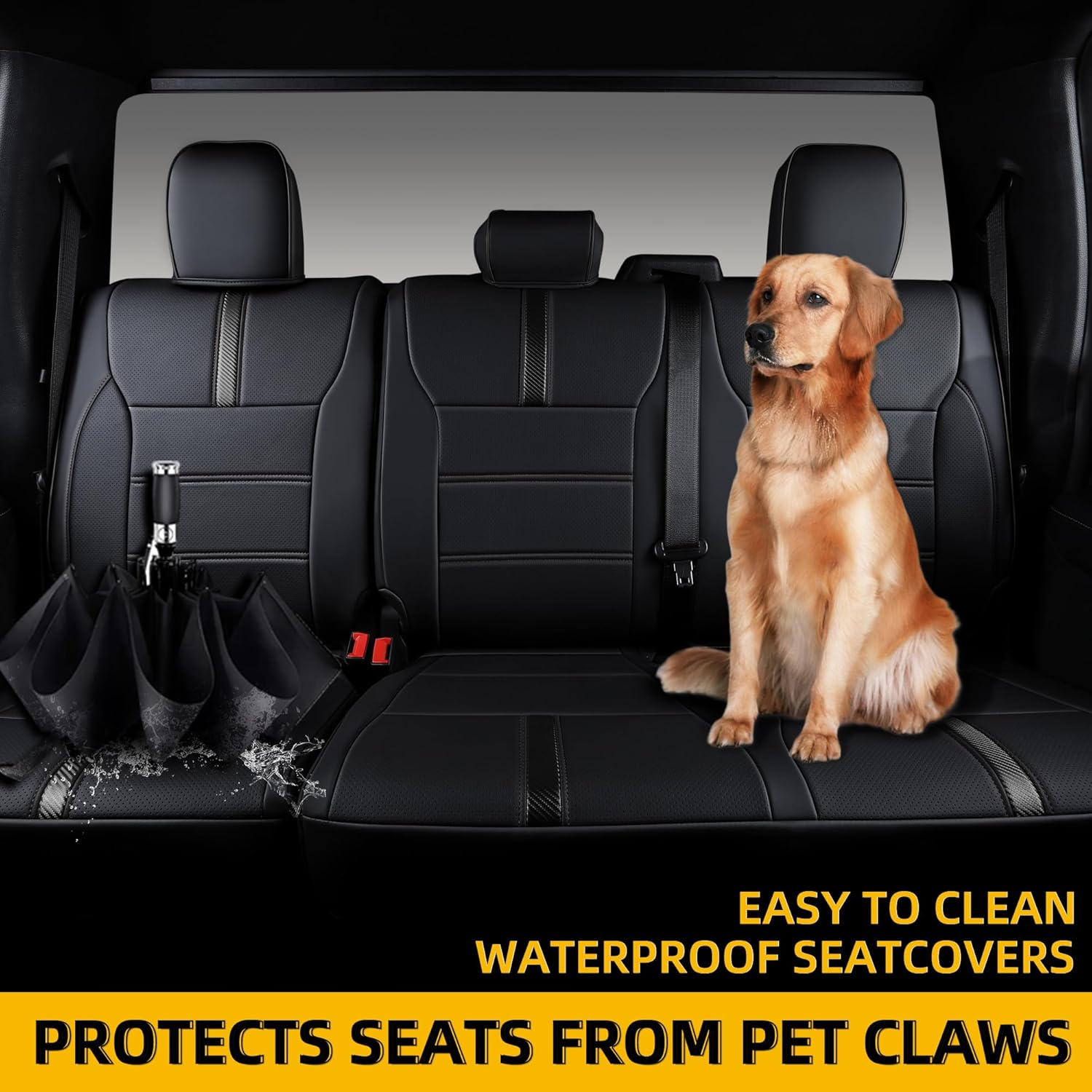 Custom Fit Seat Covers for Ford F150 SuperCrew XL XLT 2021-2026, F250 F350 F450 Super Duty Crew Cab 2023-2026, Waterproof Faux Leather 5-Seat for Bucket Seats (Black)