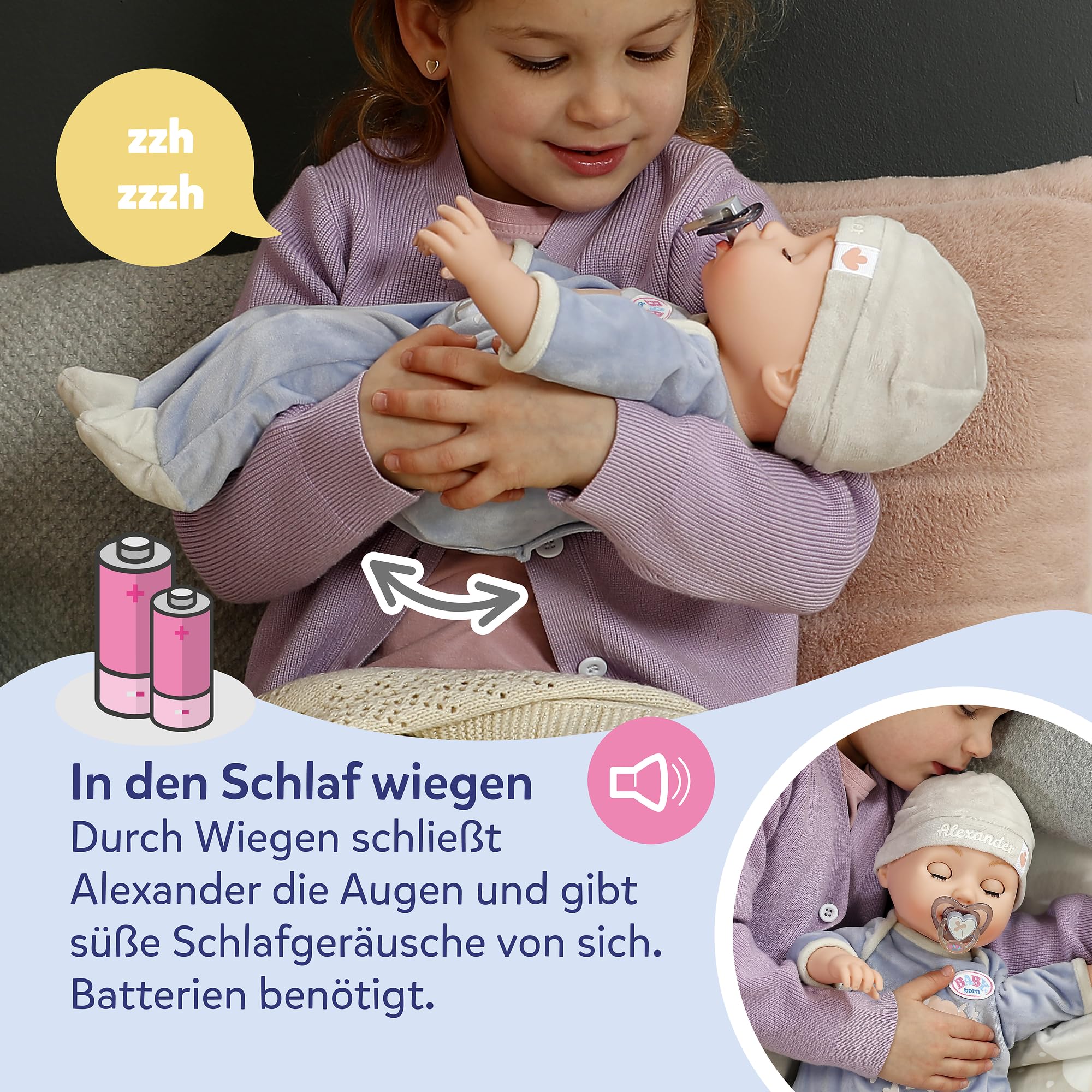 BABY Born Alexander 43cm, weiche 43cm große Puppe mit 7 elektronischen Funktionen und Sound für Kinder ab 3 Jahren, inkl. Zubehör