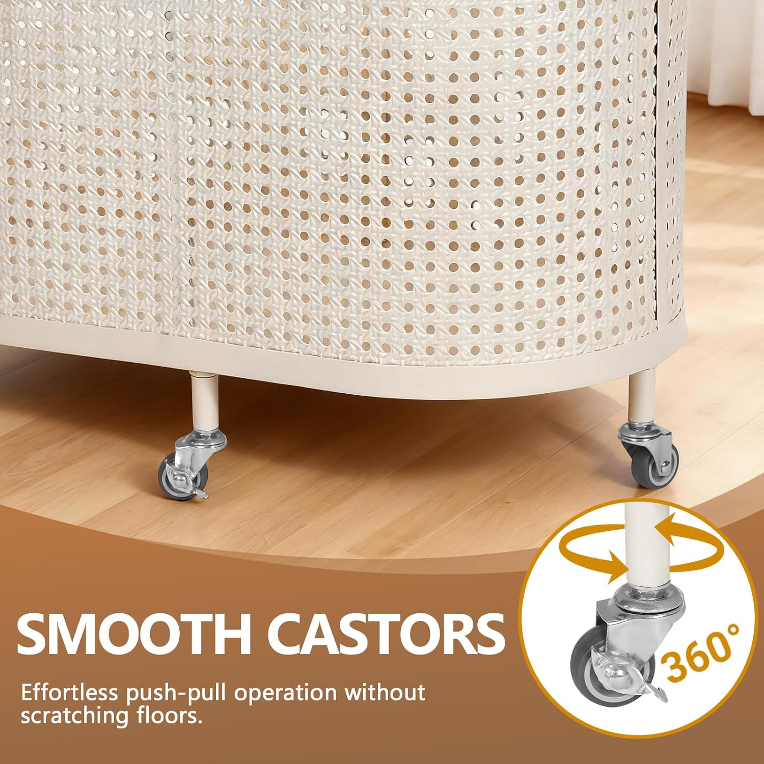 Mobile Iron Clothes Basket with Wheels Bedroom Laundry Hamper Oval Overnight Clothes Storage Bin for Laundry Room (White)