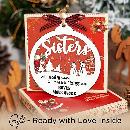 Miniatura 6 de Adornos de madera para hermanas 2025-2 capas, regalo para hermanas de hermana, hermano, regalos de Navidad para cuñada, regalos de hermanas en