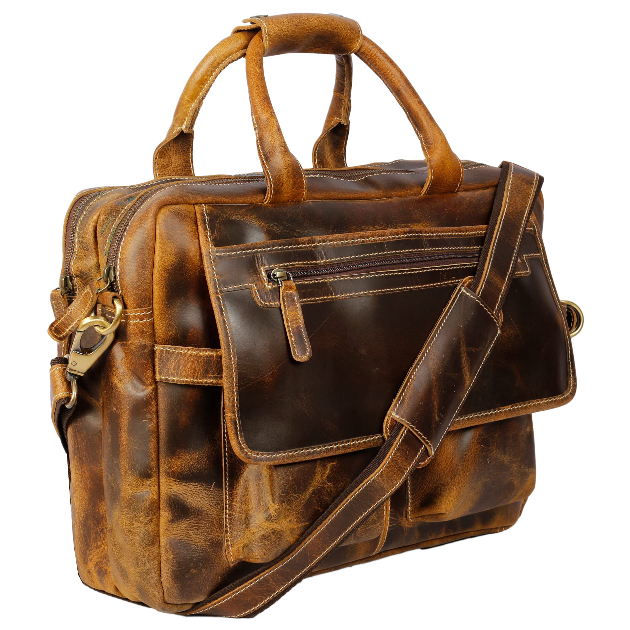 Leather Briefcase For Men Business Travel Messenger Bags Laptop Case Men Genuine Buffalo Leather Briefcase Messenger Bag Attache Case Laptop Bag Men Pilot Flight Bag (Shadded Tan)