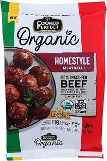 Cooked Perfect Homestyle Grass-Fed Organic Beef Meatballs, Gluten-Free, Flame-Broiled, 12 oz