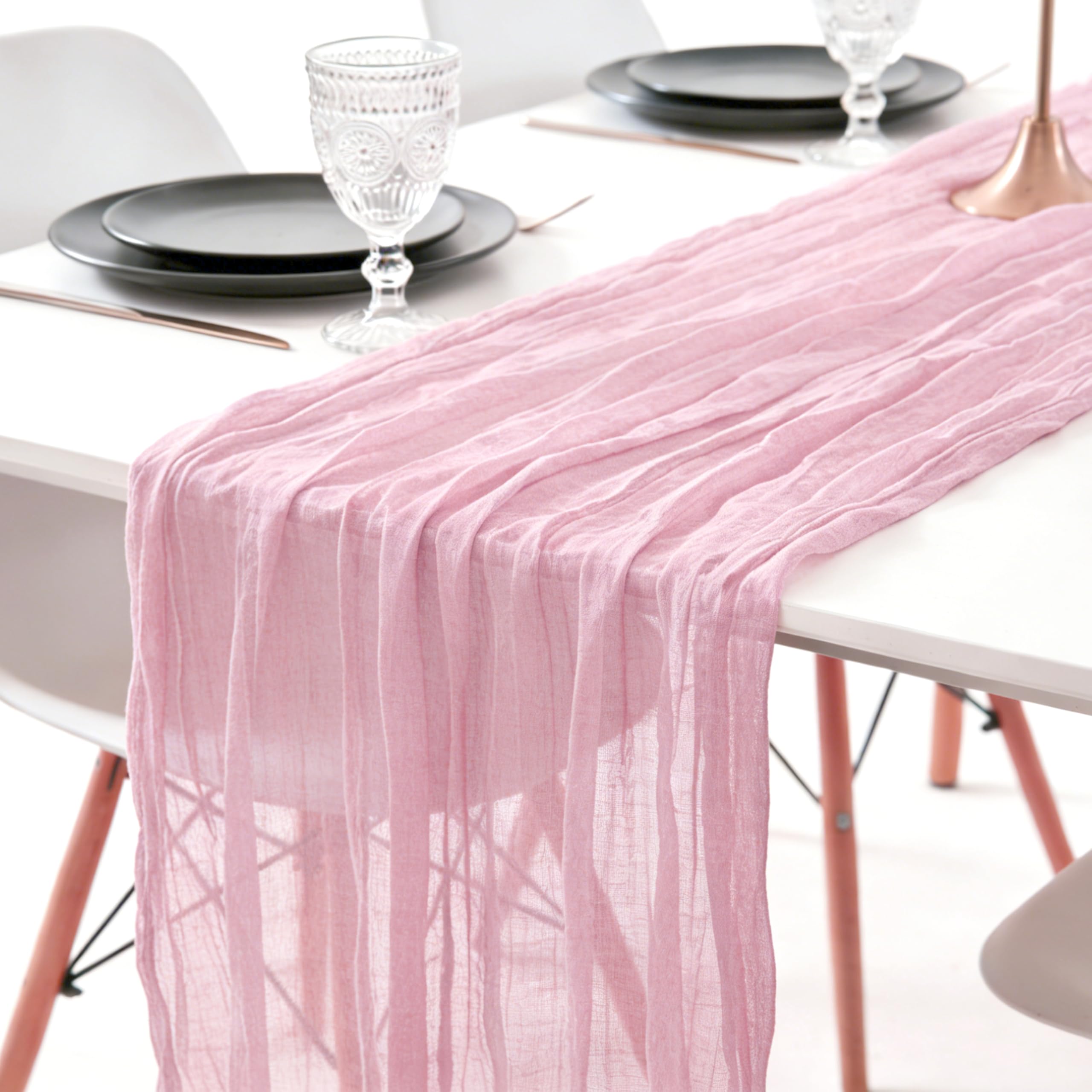 sxvblly Pink Cheesecloth Table Runner 90×300cm Boho Gauze Rustic Spring Easter Table Runner for Baby Shower Wedding Decorations Bridal Shower Birthday Party Tea Party Decorations(10Ft)