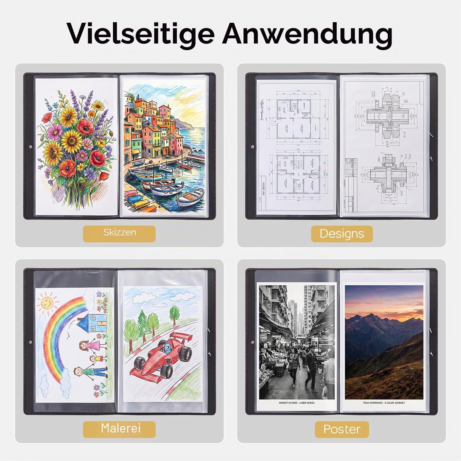 Nicpro Große Kunst-Portfolio-Mappe, 45,7 x 61 cm, 30 Taschen, 60 Seiten, Künstler-Portfolio-Mappe mit transparenten Kunststoffhüllen, Präsentationsaufbewahrungsbuch für Künstler, Kunstwerke, Zeichnen