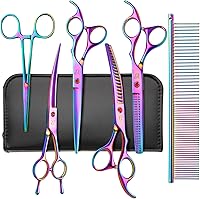 CITYWISH Rainbow 6-in-1 Dog Grooming Scissors Kit: Curved Chunkers, Thinning Shears, Safety Round Tips for Safe Pet Trims