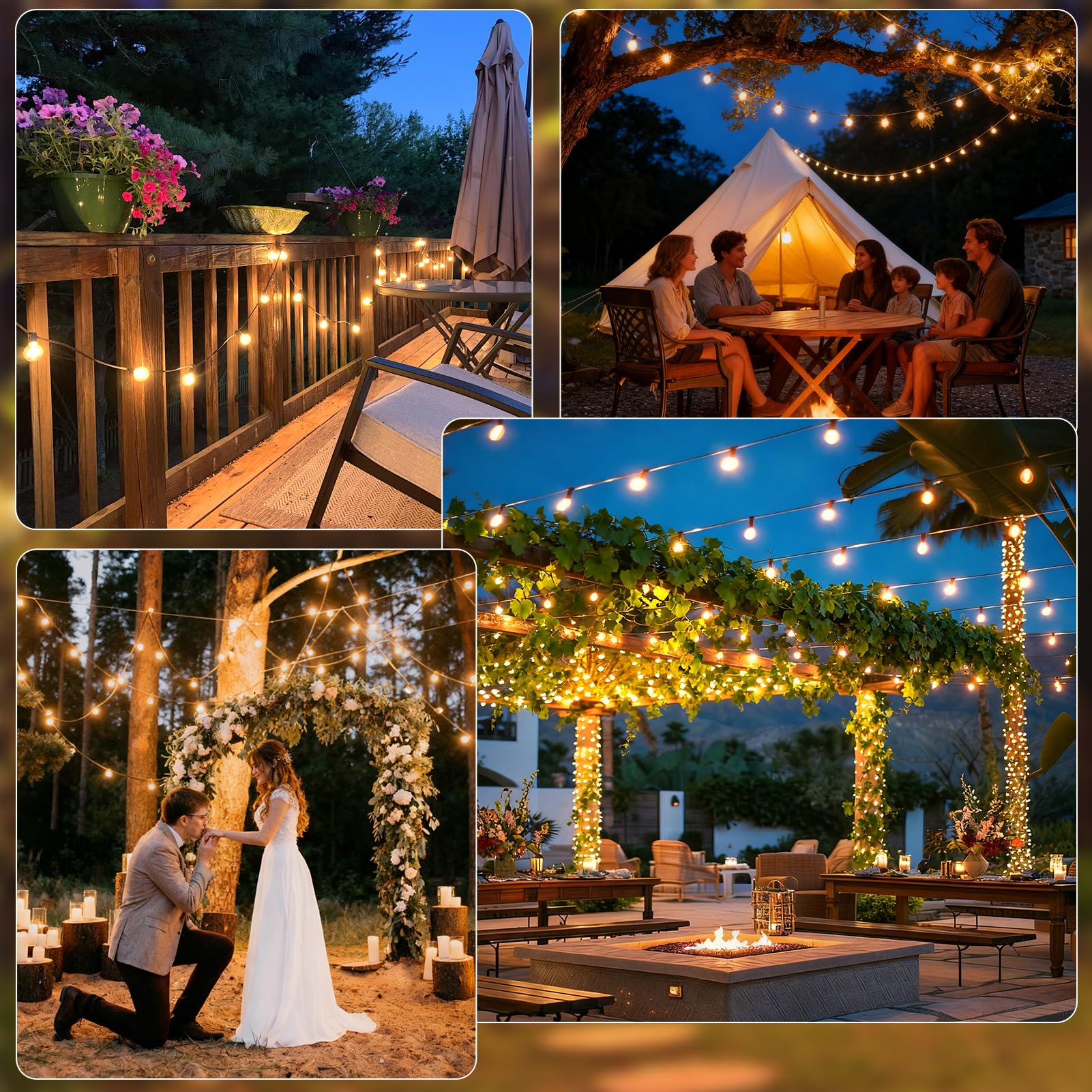 Cadena de luces LED para exteriores, 30 m, regulable, con sensor de luz, temporizador, 50 + 2 bombillas G40, de plástico, resistente al agua, para jardín, terraza, bodas, fiestas