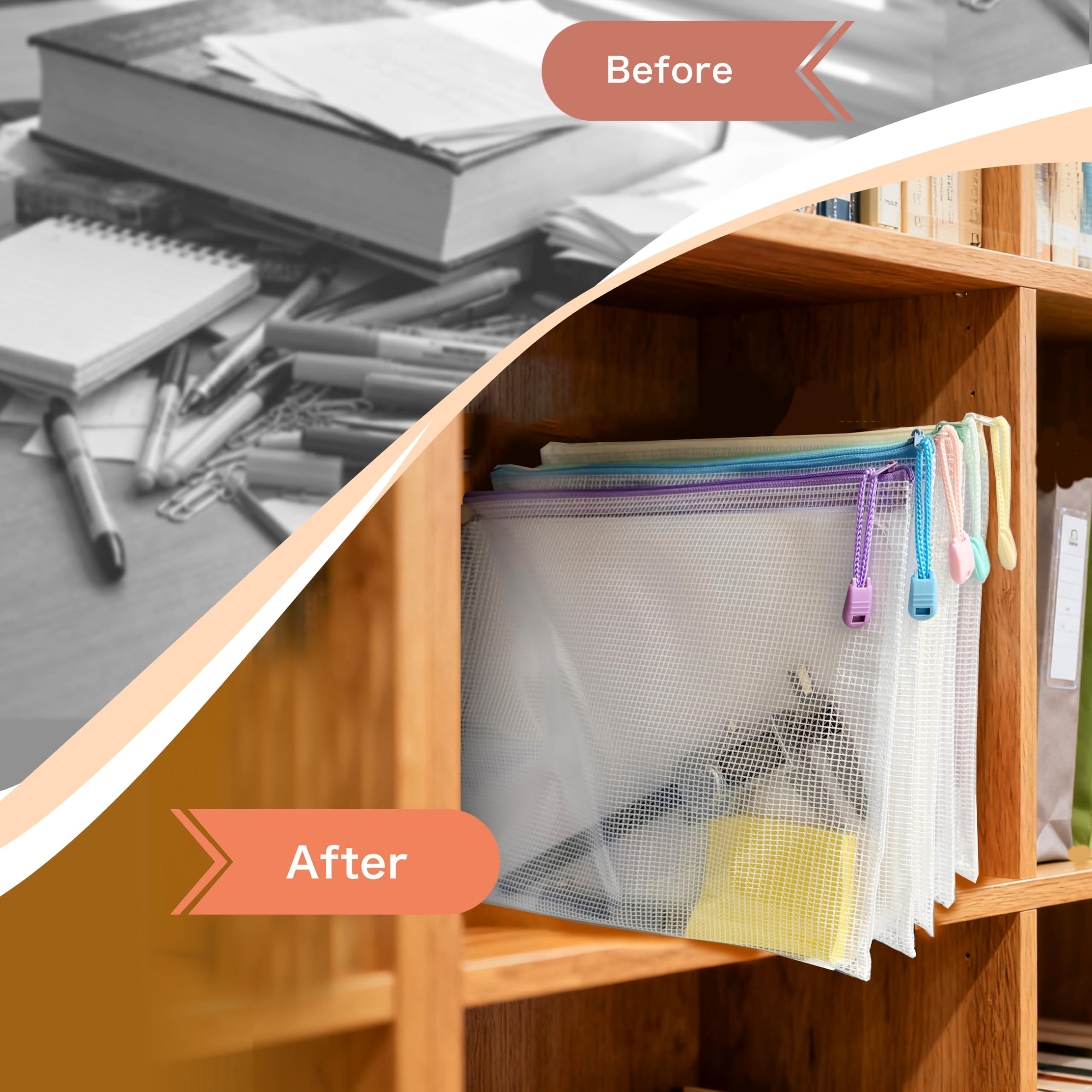 28pcs Mesh Zipper Pouch File Bags A4 Letter Size Zipper Bags for Organizing Storage Waterproof Document Zipper Pouches — view 7