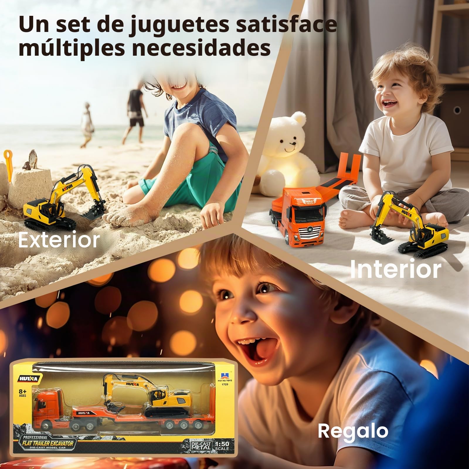 HUGMIE 1:50 Camiones de Juguete para niños,Vehículos de construcción con Excavadora para niños,Camión de Remolque y Excavadora Juguete a Partir de 8 años,Camión 35,5 x 5 x 6,5 cm