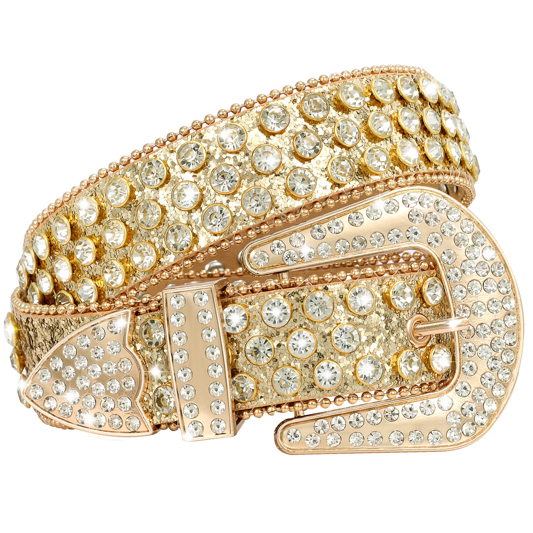 WHIPPY Women Western Rhinestones Belts Men Studded Belt for Jeans Bling Cowgirl Cowboy Waist Belt with Removable Buckle