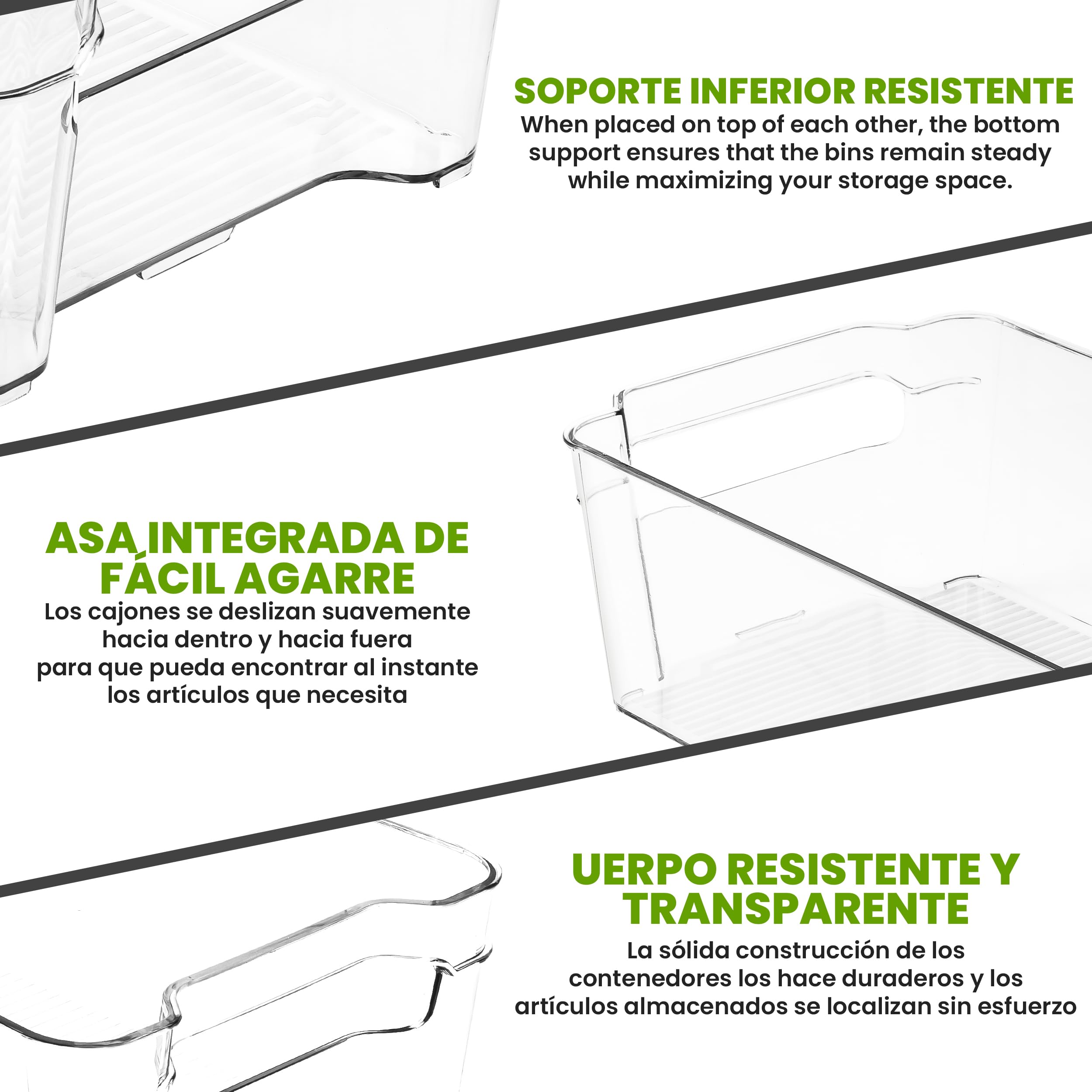 KICHLY Organizadores para la despensa - Juego de 8 -Compartimentos de almacenamiento para la cocina, despensa, armarios, encimeras y refrigerador - sin BPA (Transparente)