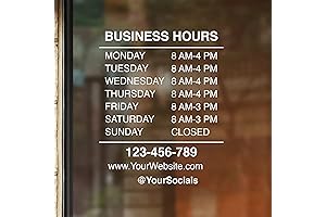 Small Business Store Hours Decal, Custom Window Sign (H 17" W 14")