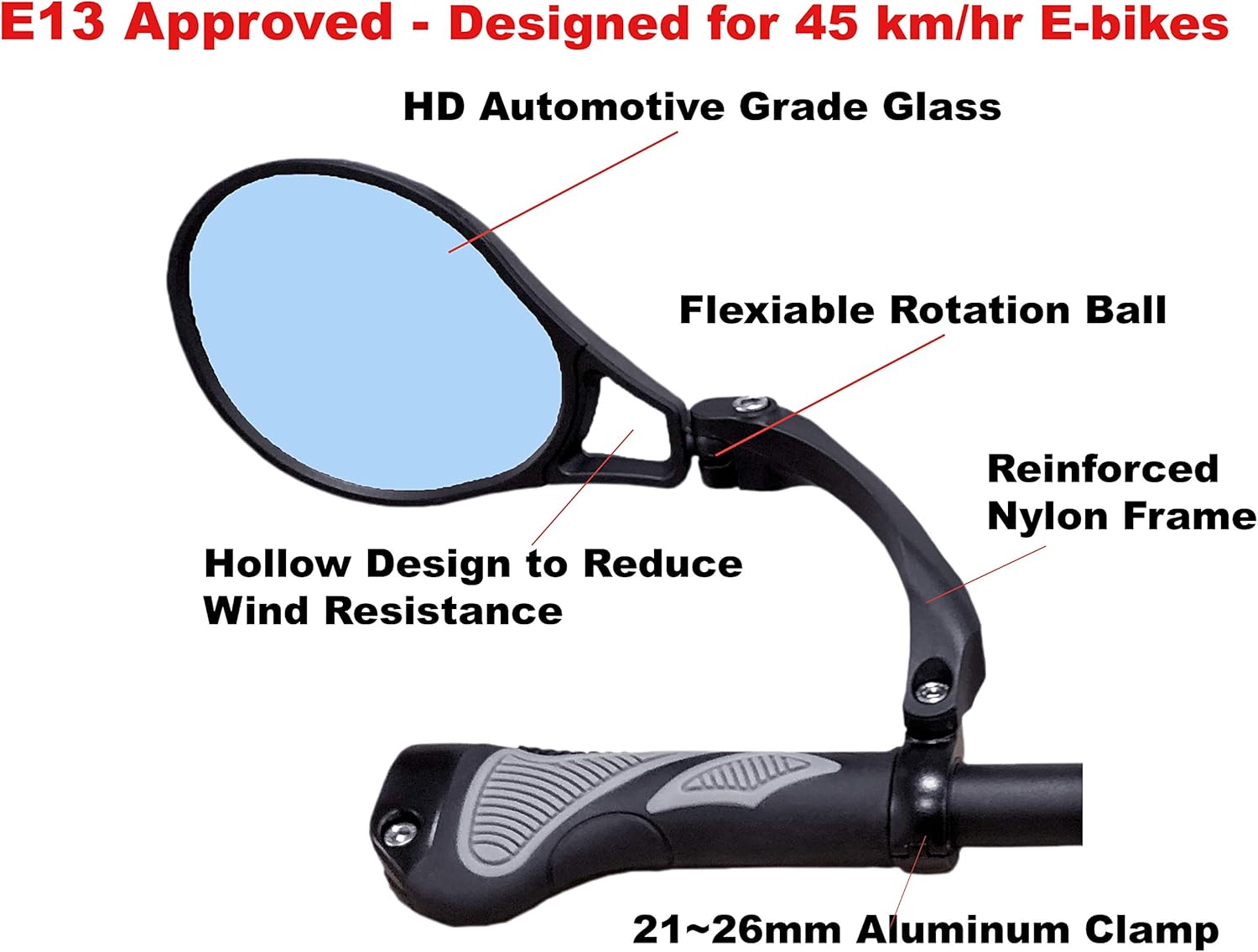 Hafny Handlebar Bike Mirror, Eapproved Mirrors, HD Glass Mirror BigaMart