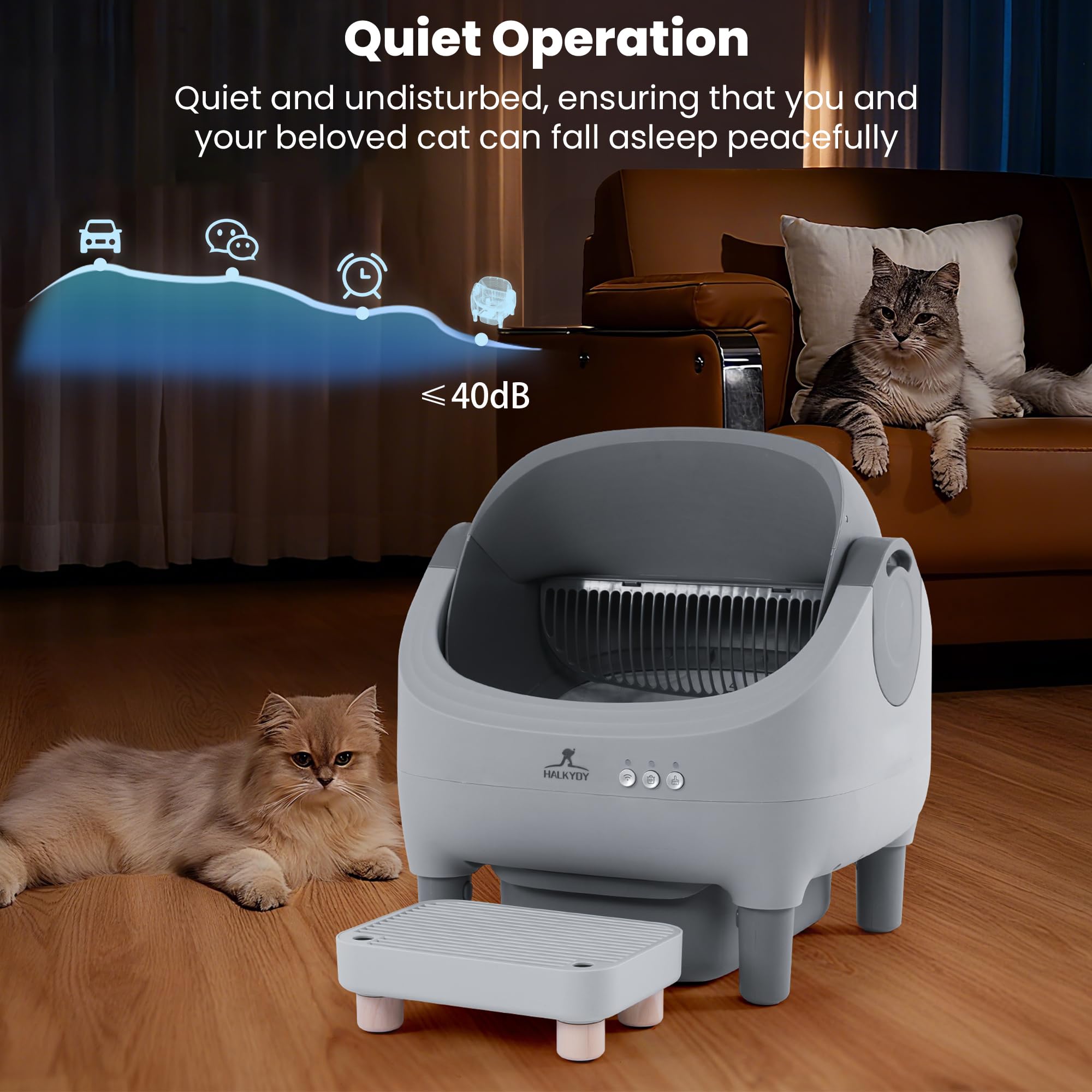 Upgraded Automatic Litter Box Self Cleaning, with Raised Step, Open Top Large Capacity for Multiple Cats, Odor Control & Safety Protection & Smart App Control & Health Monitoring & Quiet Operation - image 8