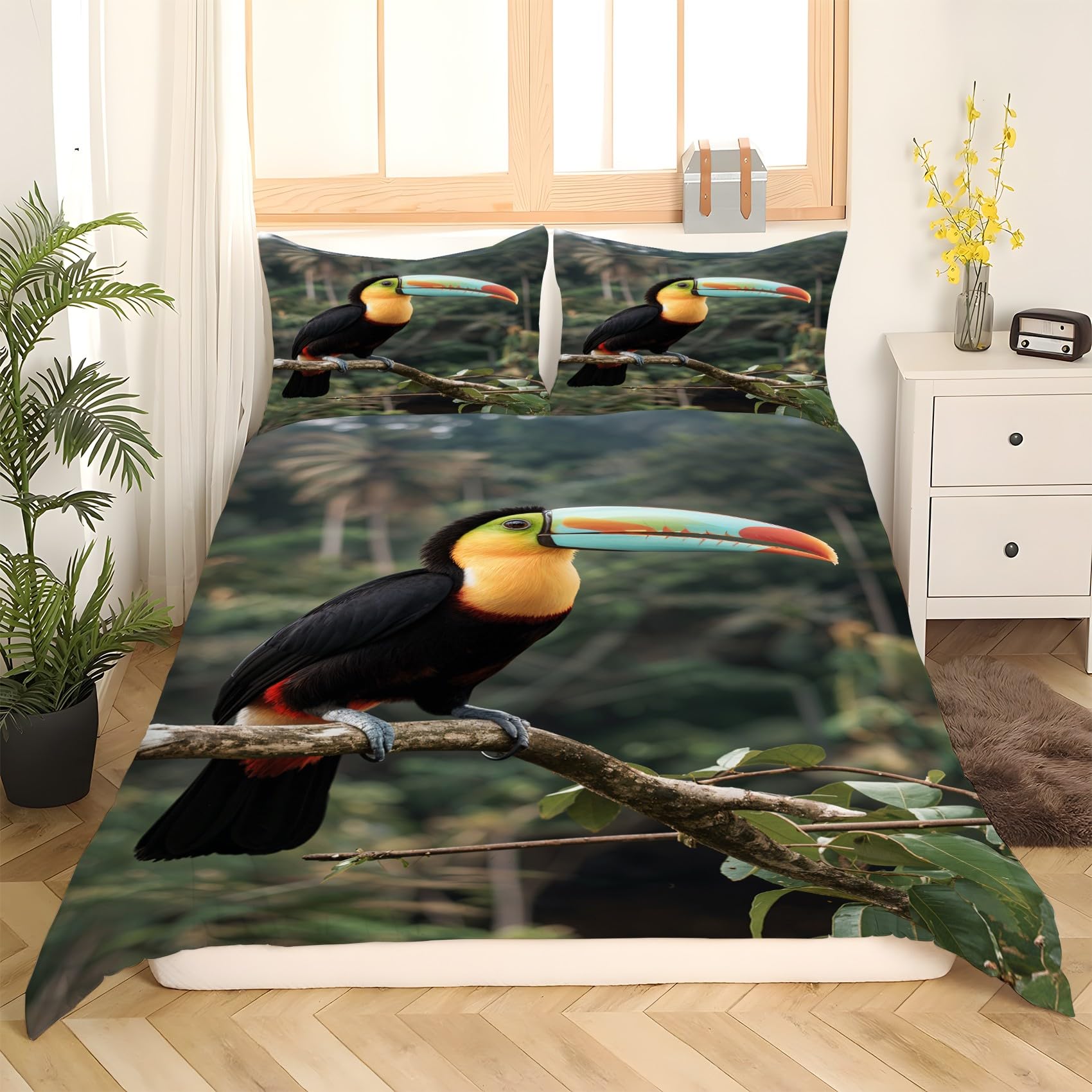 Poszwa na kołdrę 250 x 200 Tucano Poszewki na kołdrę Liście 3 sztuki Poszewka na kołdrę z mikrofibry Miękkie odwracalne poszewki na kołdrę + 2 poszewki na poduszki 50 x 75 cm z zamkamiH947