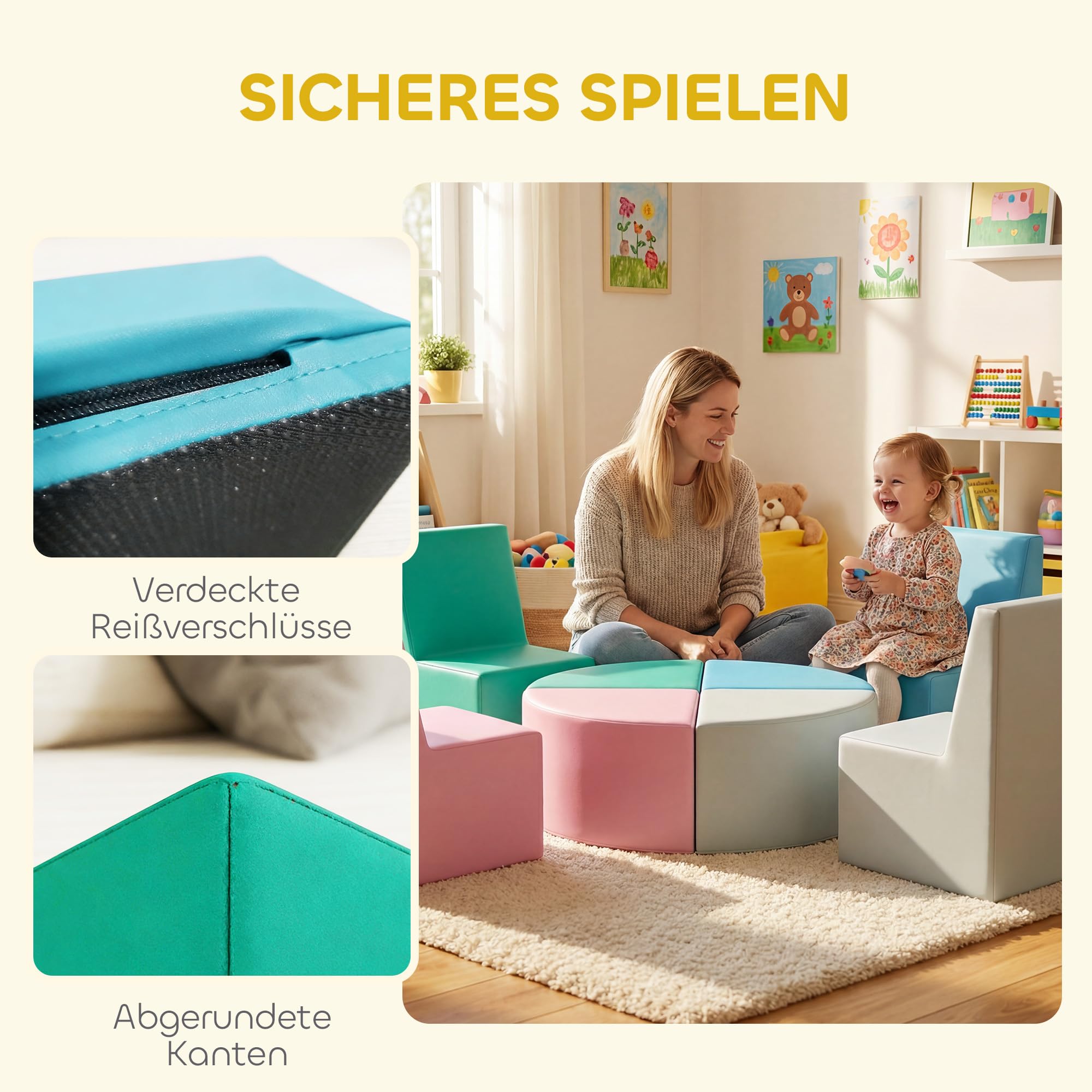 AIYAPLAY 8 TLG. Schaumstoff Bausteine für Baby & Kleinkinder Mehrfarbig | Kinder Softbausteine, mit Tisch- und Stuhldesign, Klettern Bauklötze, Weiche Schaumstoffbausteine aus PU, Riesenbausteine