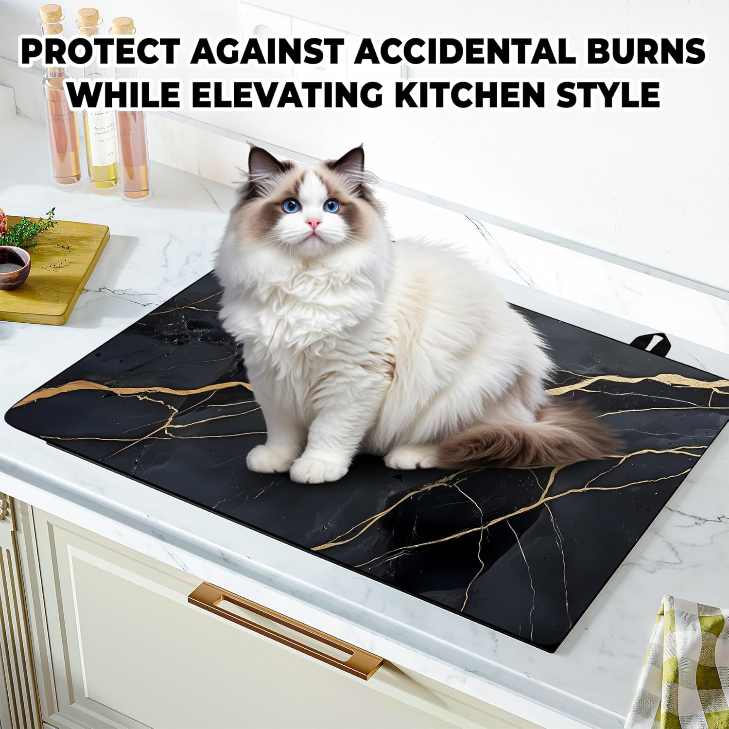 Stove Top Cover Flower Gas Stove Top Cover for Home Decoration Kitchen Pad Non-Stick Washable Cooktop Covers Countertop Protector Keep Stove Clean (Black, 28L"x20W")
