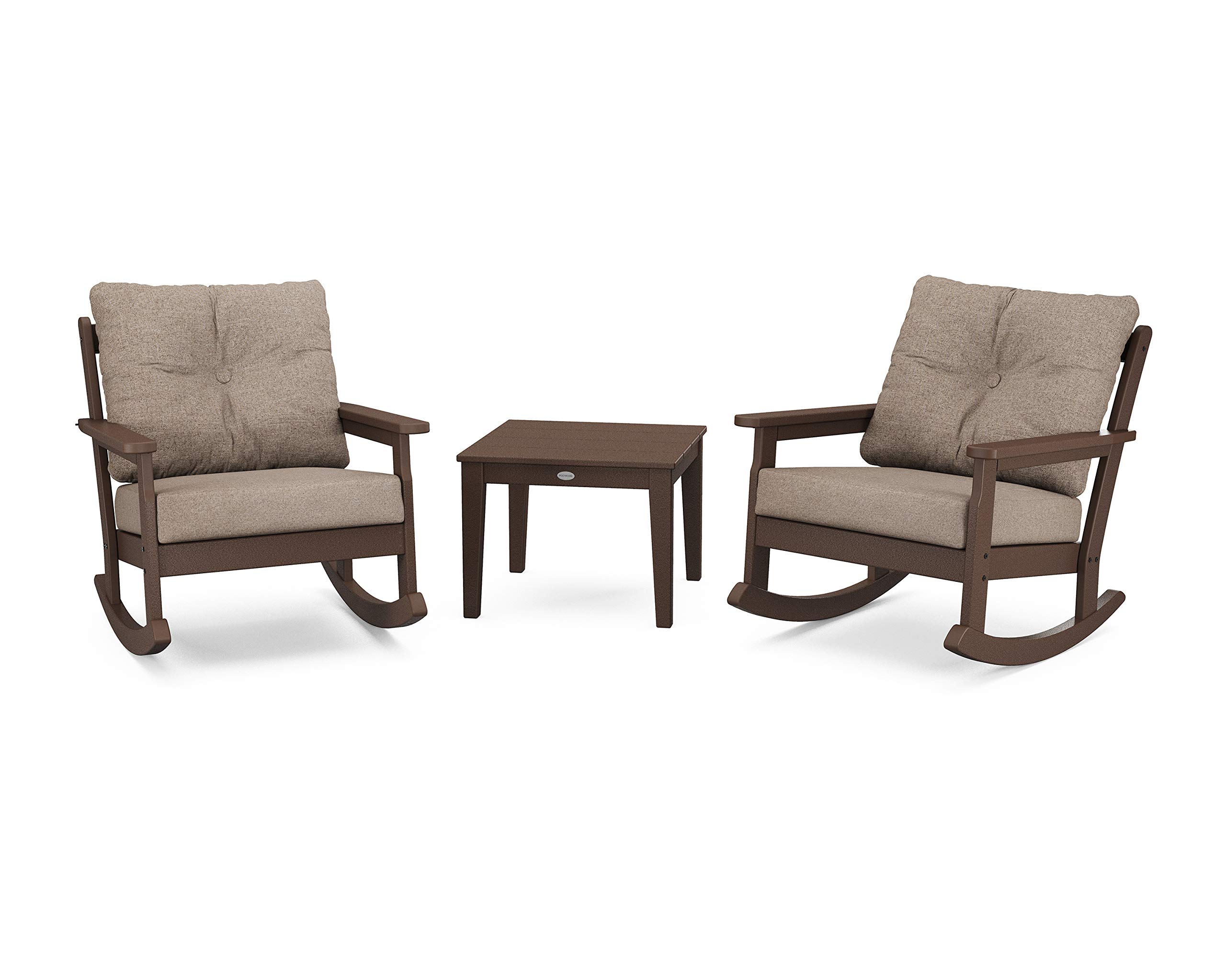 Polywood Vineyard 3-Piece Deep Seating Rocker Set (Mahogany/Spiced Burlap)