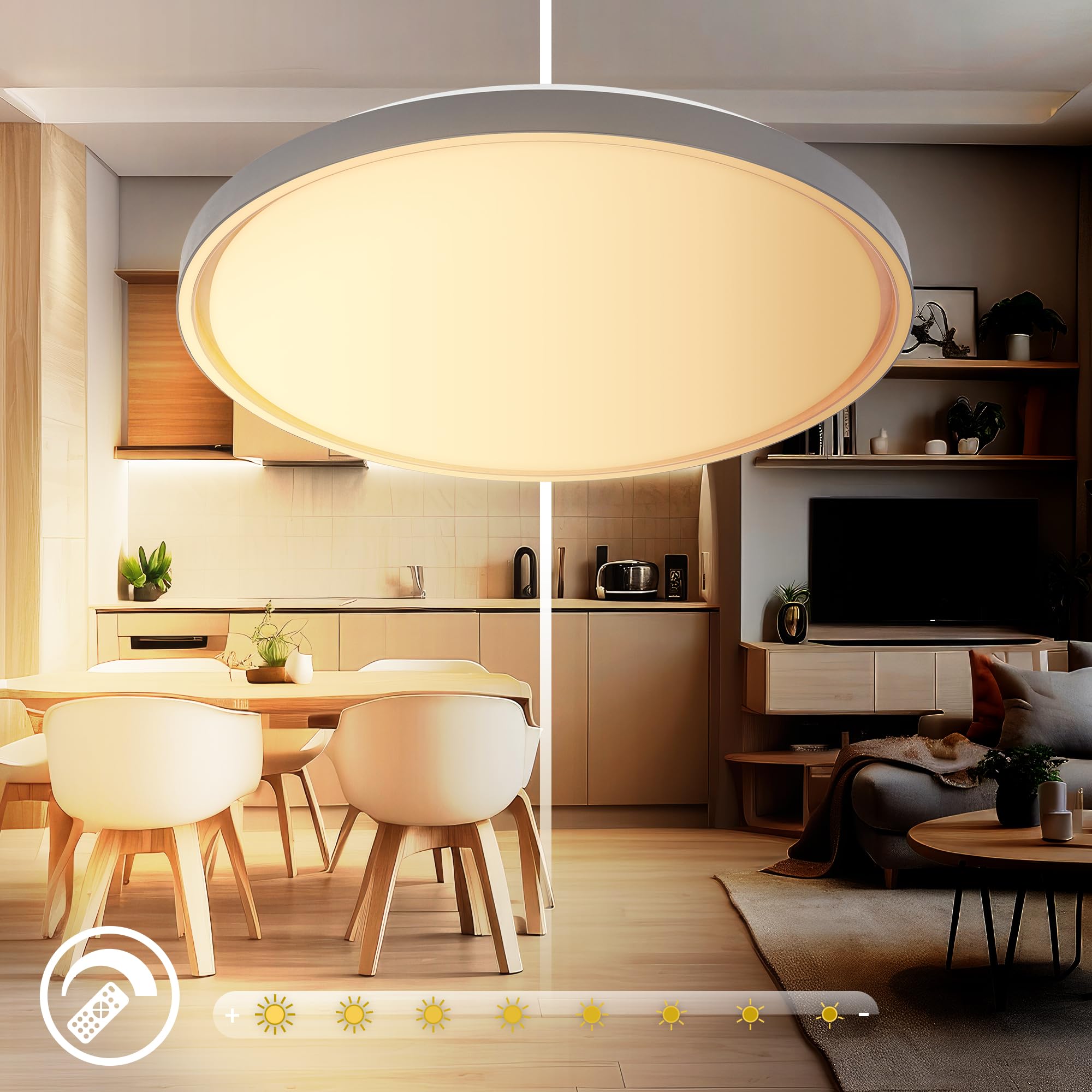 BRILONER - Lampa sufitowa LED z pilotem zdalnego sterowania, możliwość ściemniania, CCT ciepła do zimnej bieli, żyrandol do salonu, sypialni, oprawa sufitowa, kuchnia, 49 x 6,5 cm, antracyt