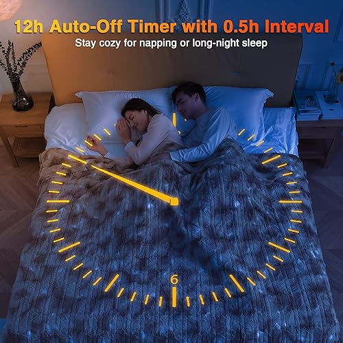 Miniatura 4 de WOOMER Manta térmica de tamaño matrimonial de 77 x 84 pulgadas, manta de franela suave de calentamiento rápido, 10 niveles de calefacción y apagado