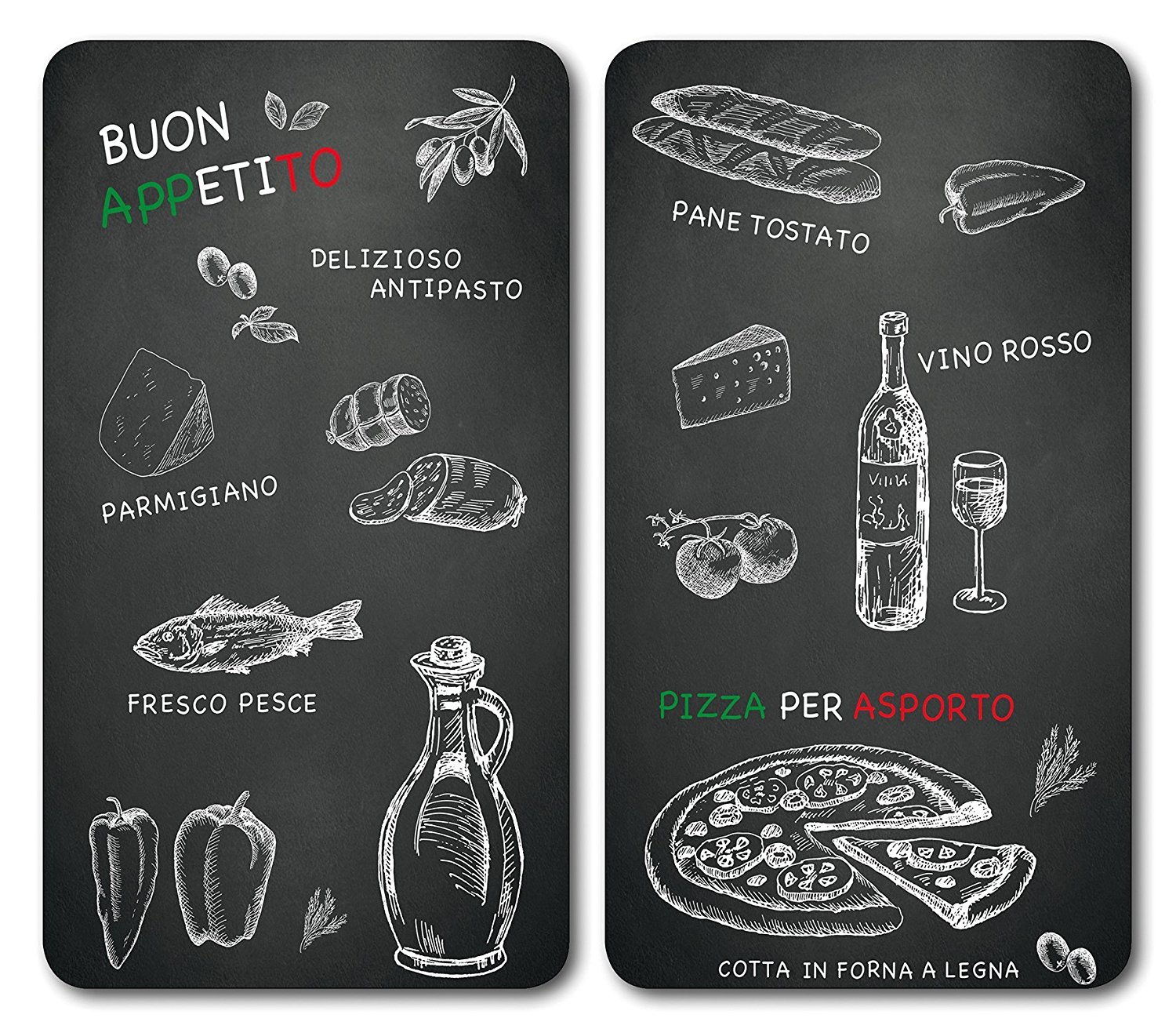 Kesper Ristorante Multi Glass Chopping Board, Glass, Black, 52 x 30 x 0.8 cm, 2 Units