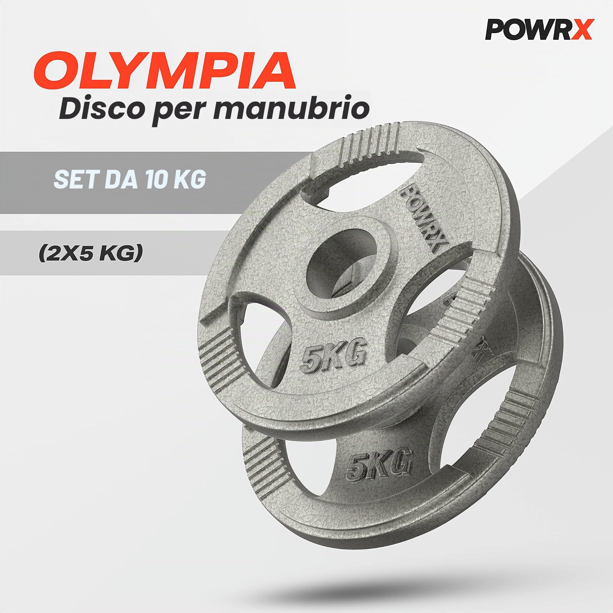 Dischi pesi OLIMPICI 5-40 kg - Ideali per manubri e BILANCIERI olimpionici con braccio da 50 mm - (2 x 5 kg/Argento)