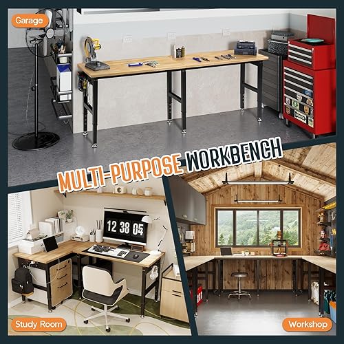 Miniatura 8 de SPECRAFT Banco de trabajo ajustable de servicio pesado con 4 tomas de corriente de CA y 2 puertos USB, capacidad de 2000 libras, superficie de