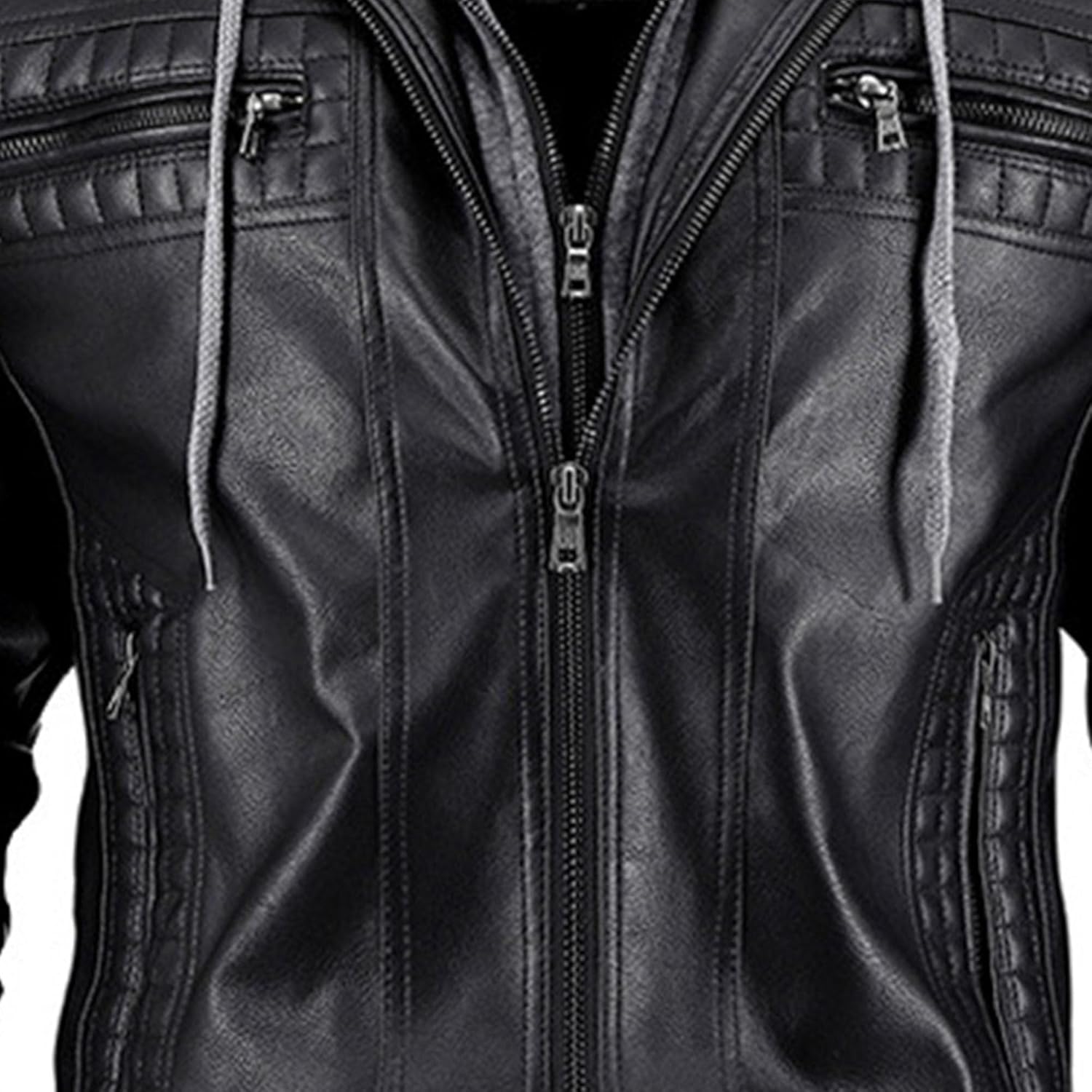 Maiyifu-GJ Men's Faux Leather Jacket Fall Winter Warm Hooded Leather Jacket Vintage Motorcycle Biker Coat Windbreaker