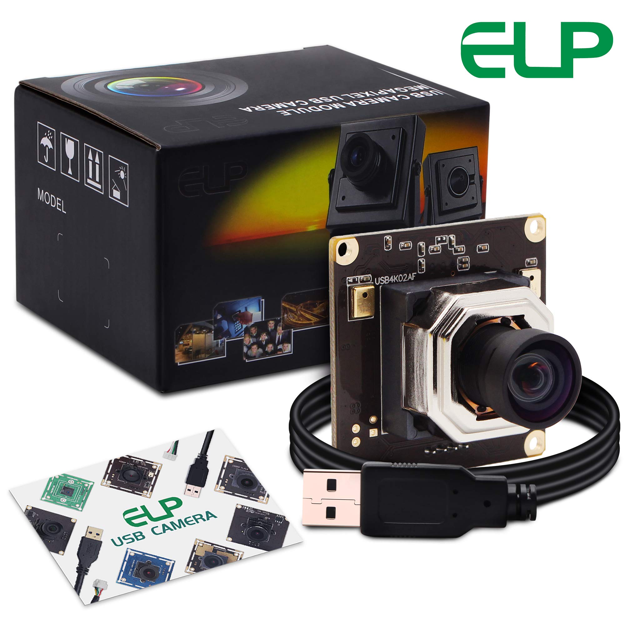 ELP 4K Module de caméra autofocus Ultra HD USB avec objectif sans distorsion IMX415 Capteur 2160P 30fps Webcam USB4K02AF-V100