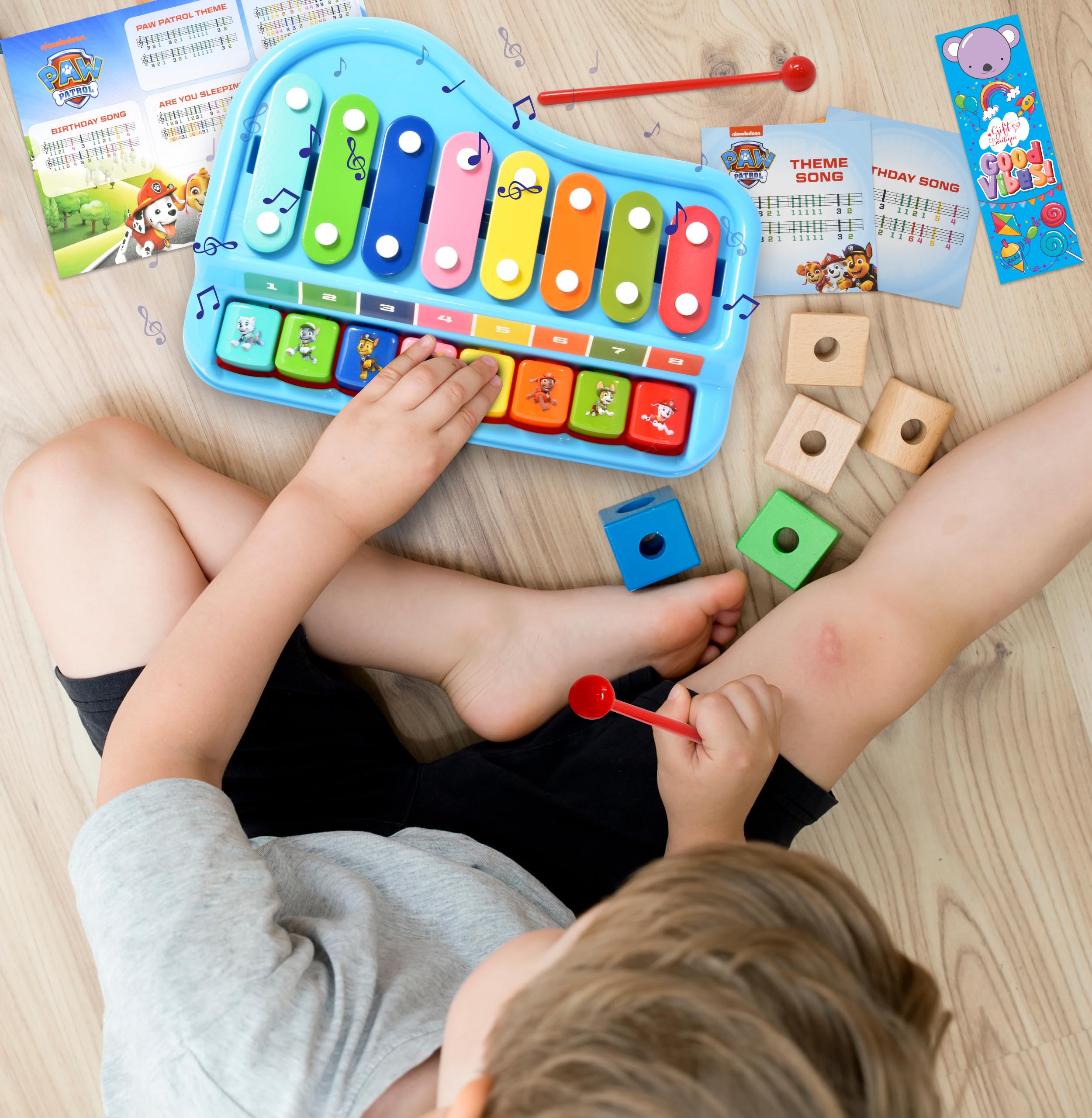 Paw Patrol 2-in-1 Baby-Klavier-Xylophon-Spielzeug für Kinder, Kleinkinder, Mädchen, Jungen, Musikinstrument mit bunten Tasten, Tastatur, Notenblätter, zwei Schlägel