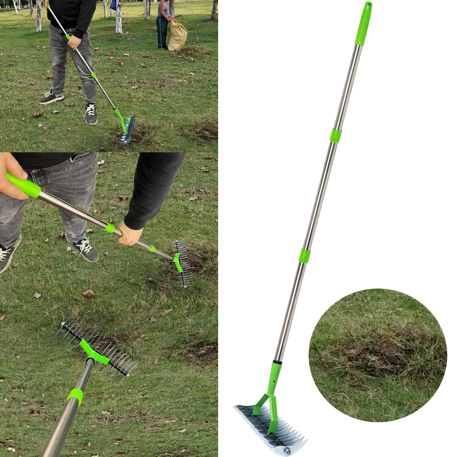 Thatch Rake, 12.8Inch Wide Garden Yard Tools for Cleaning Dead Grass