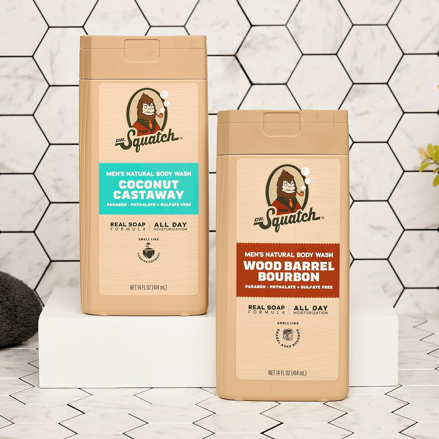 Dr. Squatch Natural Men's Body Wash Shower Gel - Cleansing, Nourishing, Long Lasting Scent, Moisturizing Body Wash for Men - Coconut Castaway + Wood Barrel Bourbon (14 oz, 2-Pack) - Image 6