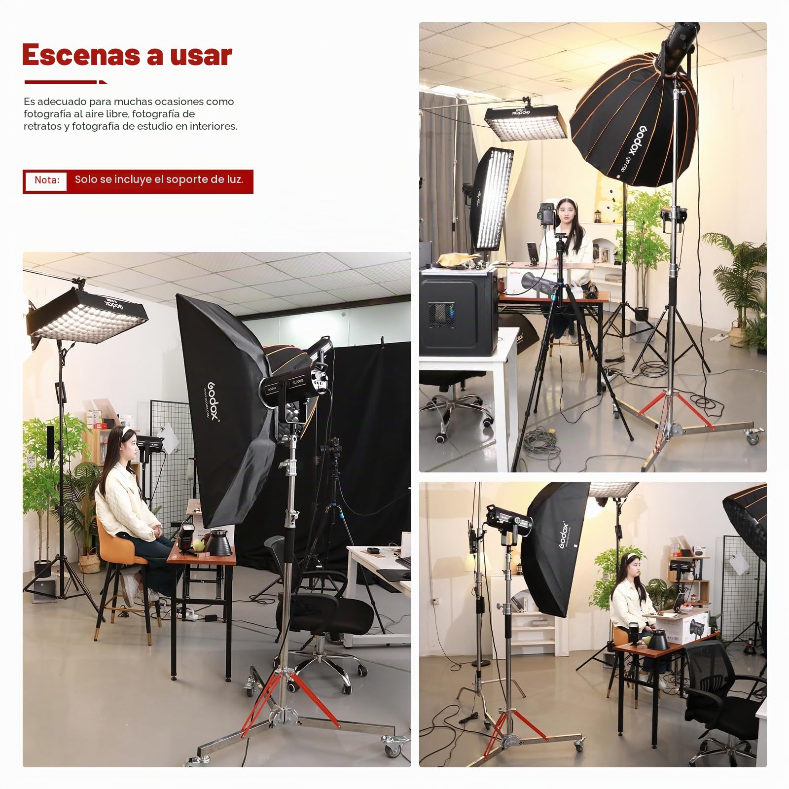 Soonpho WS-300 Pro Light Stand 100% Acero Inoxidable Soporte de Luz C Stand con Ruedas y Boom,Metal Heavy C-Stand Heavy Duty MAX. Altura 300 cm (9.84 pies) para Reflectores,Monolights