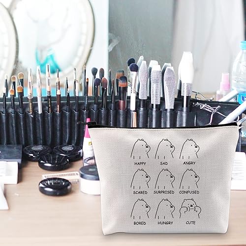 Miniatura 7 de POFULL Oso de hielo, regalo de oso desnudo, regalo para amantes de los animales, bolsa de cosméticos, oso polar, regalo, Bolsa Happy Sad Angry