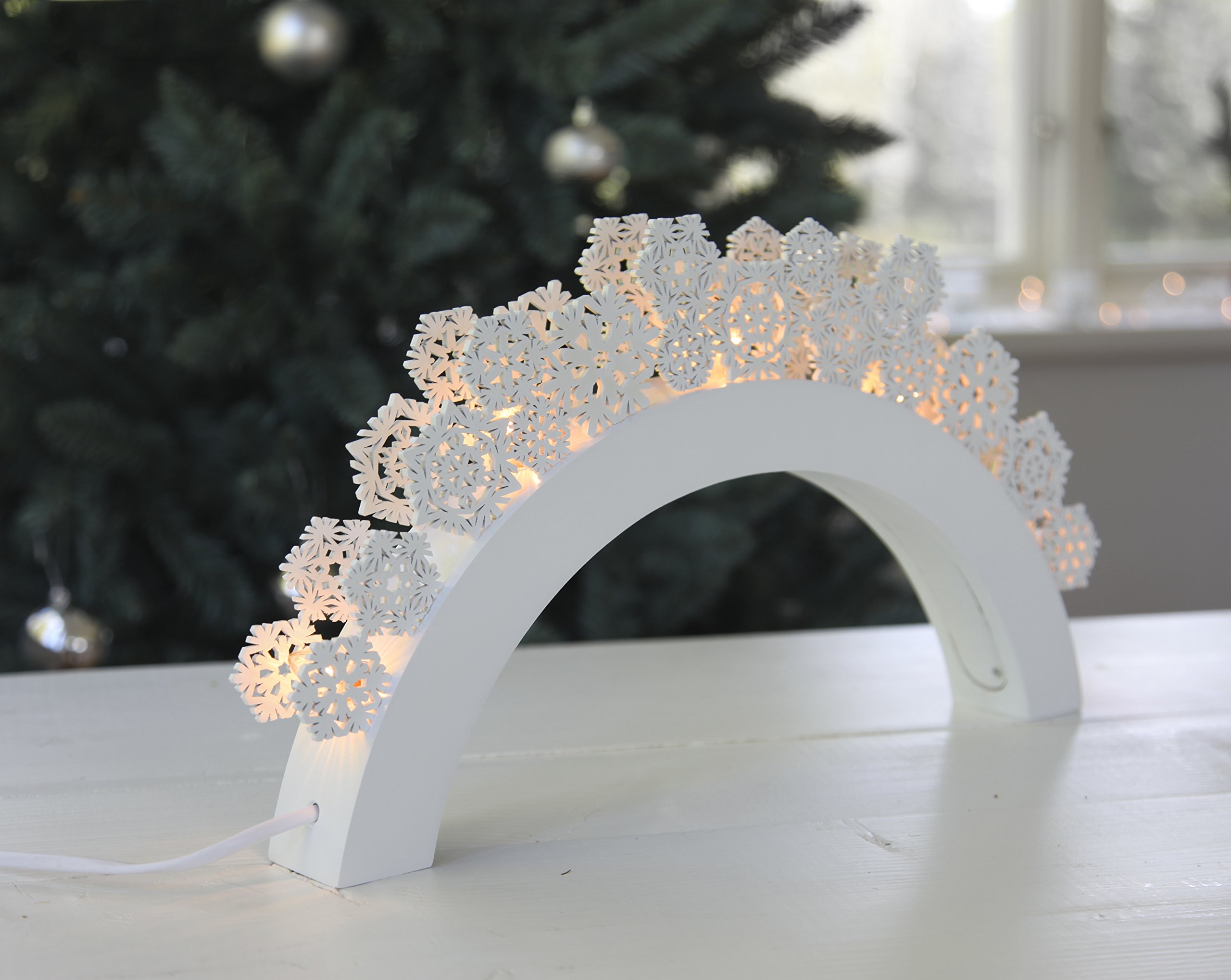 Star LED-Leuchtbogen "Snowfall", 5 warmweiß LED, Material Holz, Vierfarb-Karton, 38 x 26 cm, weiß/gold 658-10