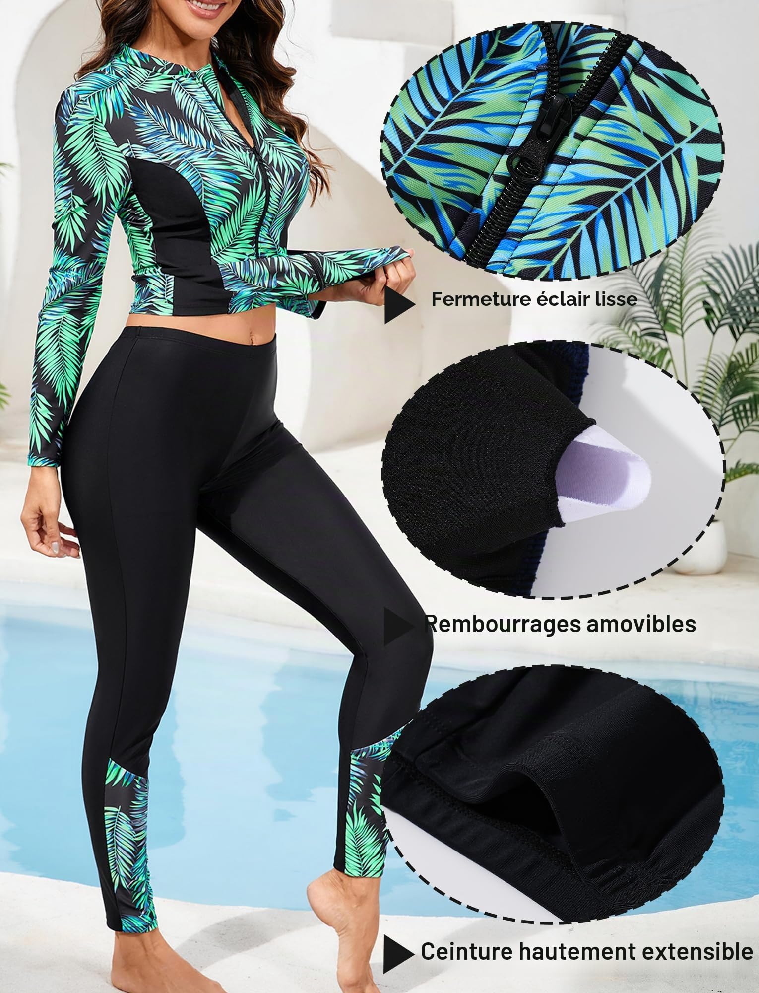 Maillots de Bain 2 Pièces Femmes Manche Longue Rashguard Deux Pièces Femme Mode Surf Natation Sport S-2XL