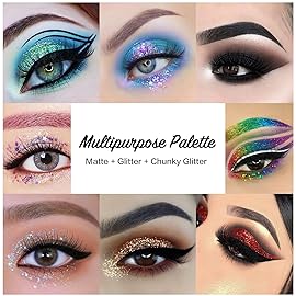 UCANBE Glitter Eyeshadow Makeup Palette - 12 Face Body Chunky & Fine Pressed Glitter + 4 Eye Shadow Powder Make Up Pallet for Theater Party Cosplay Halloween Christmas, Highly Pigmented Ultra Shimmer