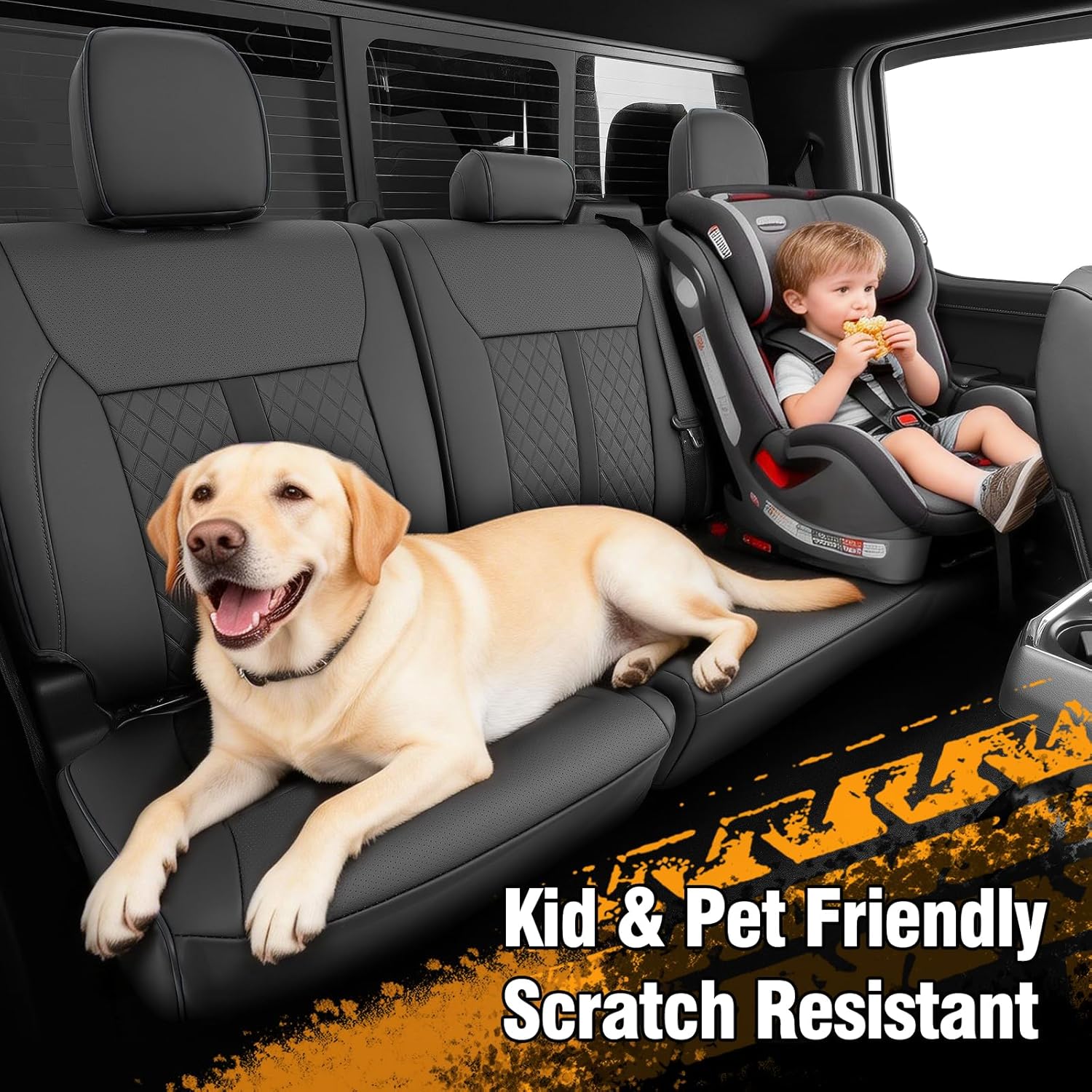DrCarNow Car Seat Covers for Ford F-150: 2015–2025 SuperCrew XL XLT, Full Coverage Leather Truck Seat Protectors, for F150 Pickup Truck Seat Liners for 1st & 2nd Row Bucket Seats Accessories