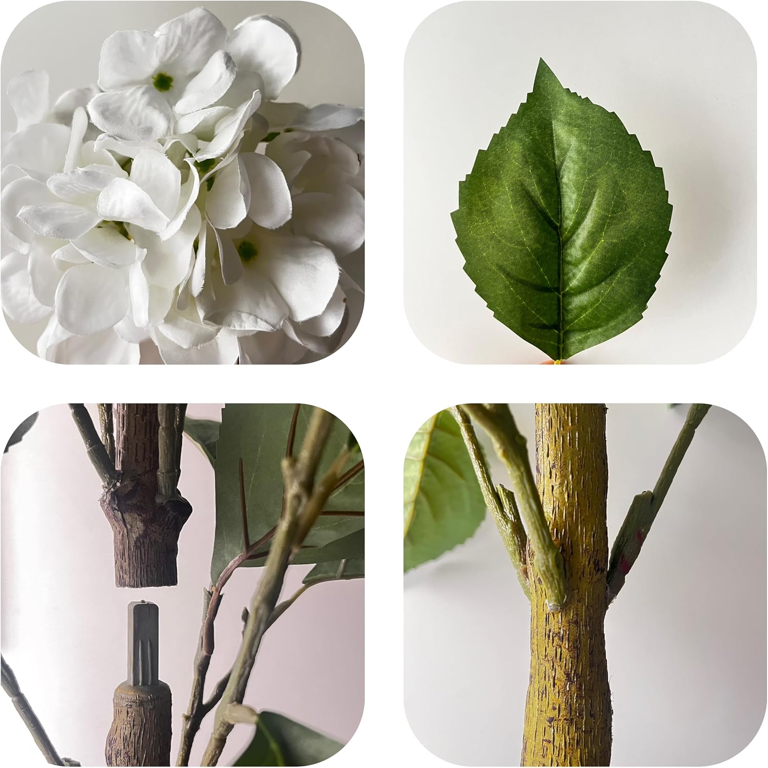 2 Pack 3FT White Artificial Hydrangea Tree, 12 Flower Heads Each, Real Touch Faux Silk Plant in Pot, UV Resistant for Indoor Outdoor Home Decor