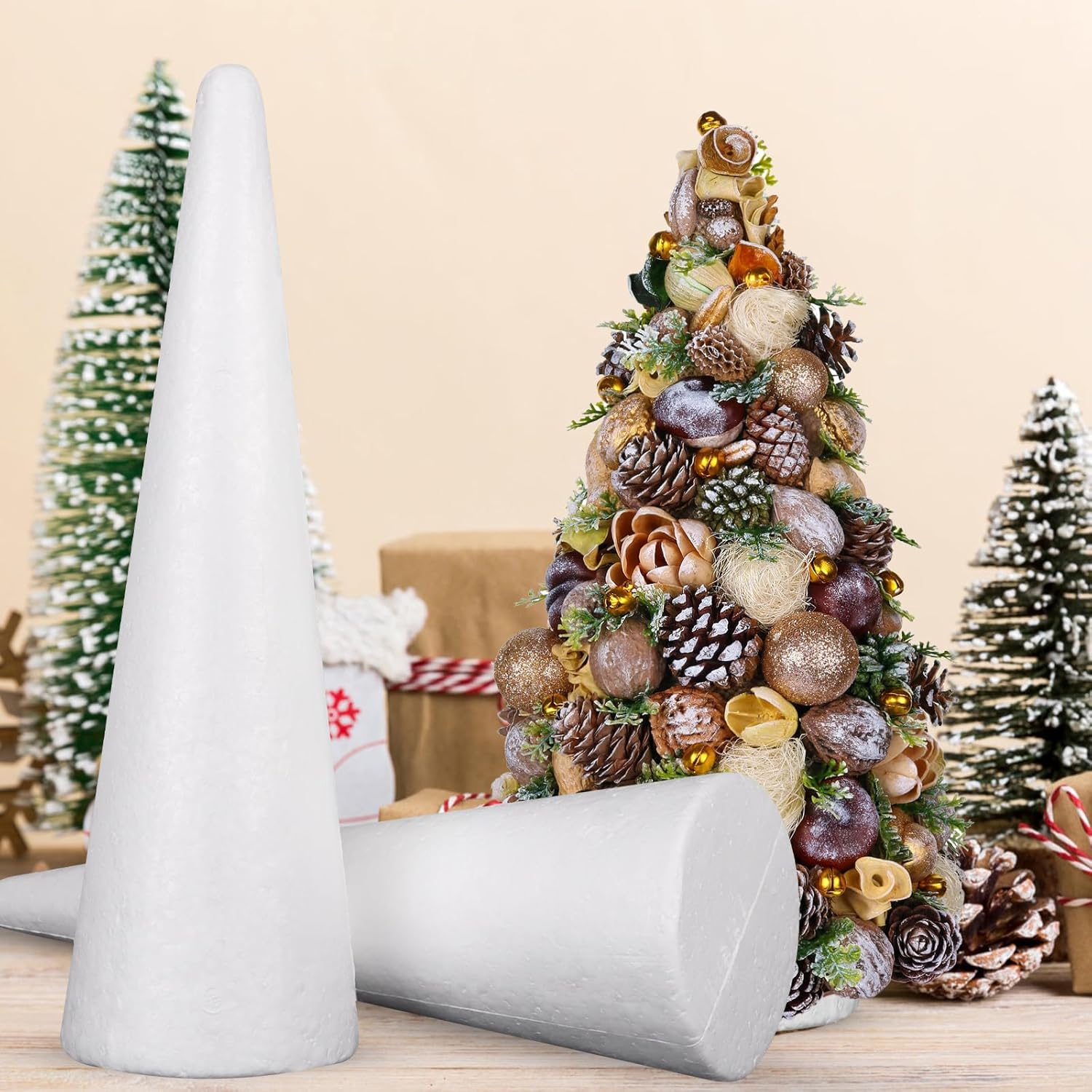 DIYASY 4 Pcs Foam Cones for DIY Crafts, 4.1 x 15.7 Inch White Polystyrene Christmas Tree Foam Cones Arts and Craft Supplies for DIY Home Craft Project Table Centerpiece